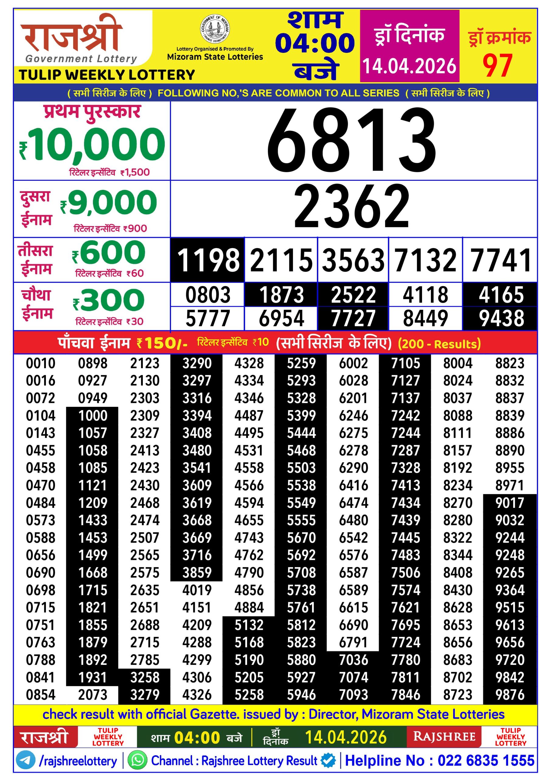 Rajshree Lottery Sambad 14-04-2026 Rajshree 4 PM