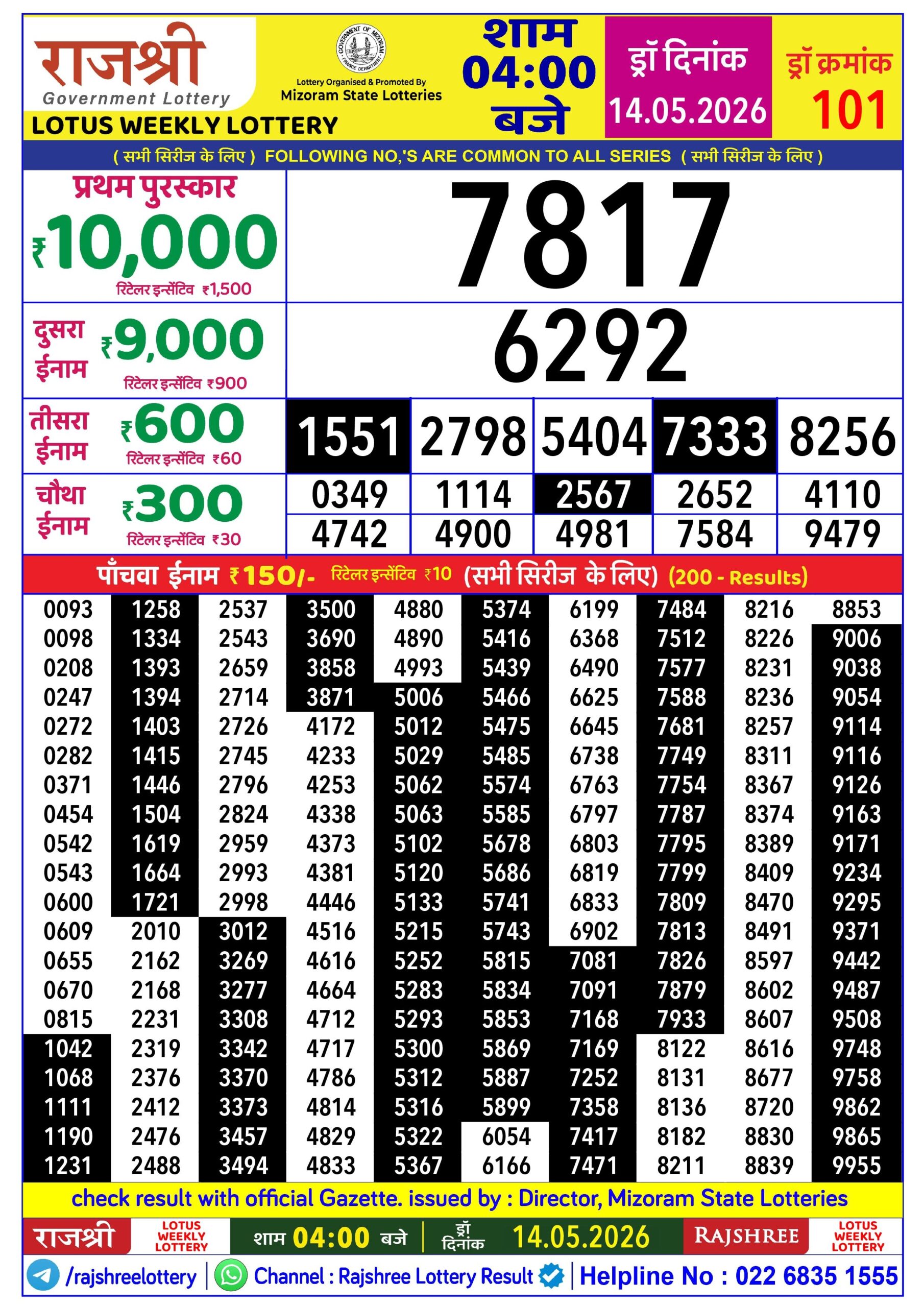 Rajshree Lottery Sambad 14-05-2026 Rajshree 4 PM