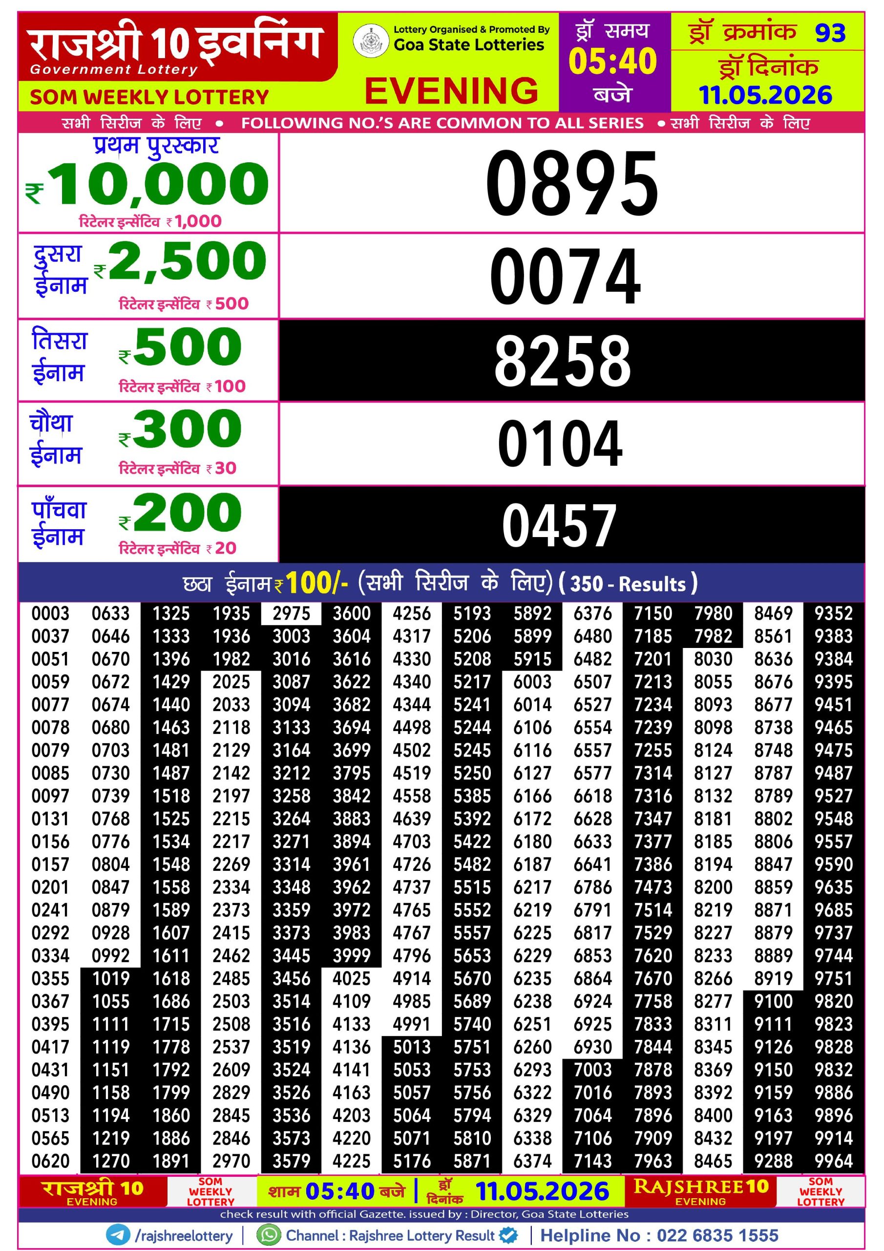 Rajshree Lottery Sambad 11-05-2026 Rajshree 5:40 PM