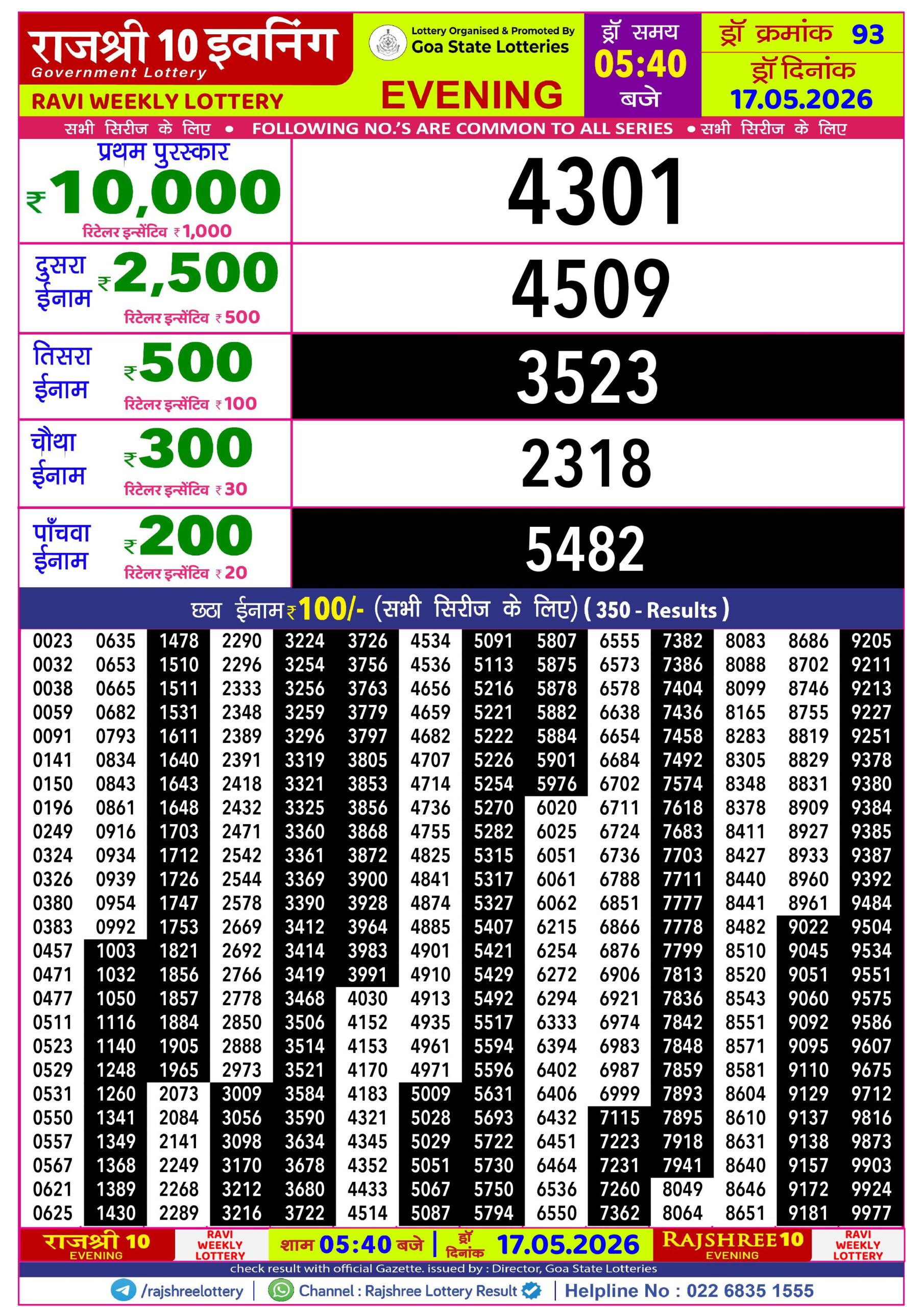 Rajshree Lottery Sambad 17-05-2026 Rajshree 5:40 PM