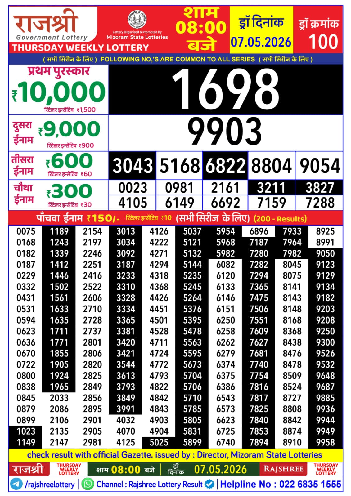 Rajshree Lottery Sambad 07-05-2026 Rajshree 8 PM