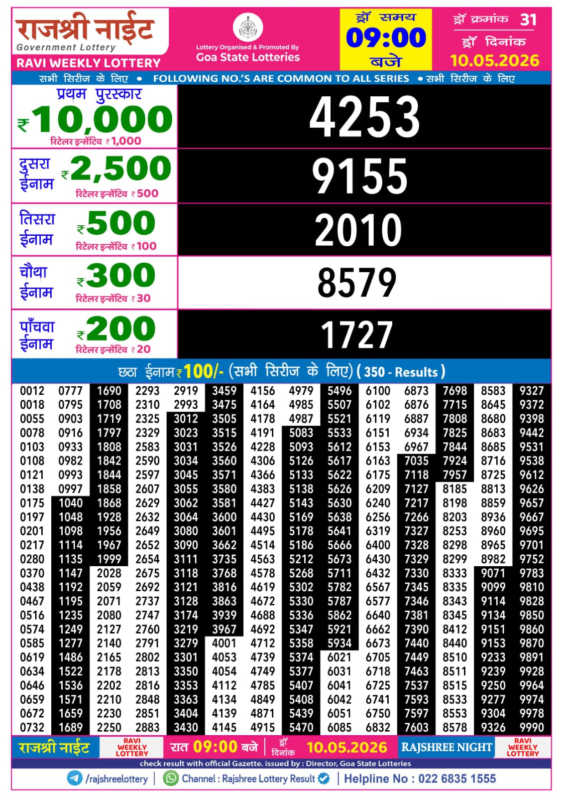Rajshree Lottery Sambad 10-05-2026 Rajshree 9 PM