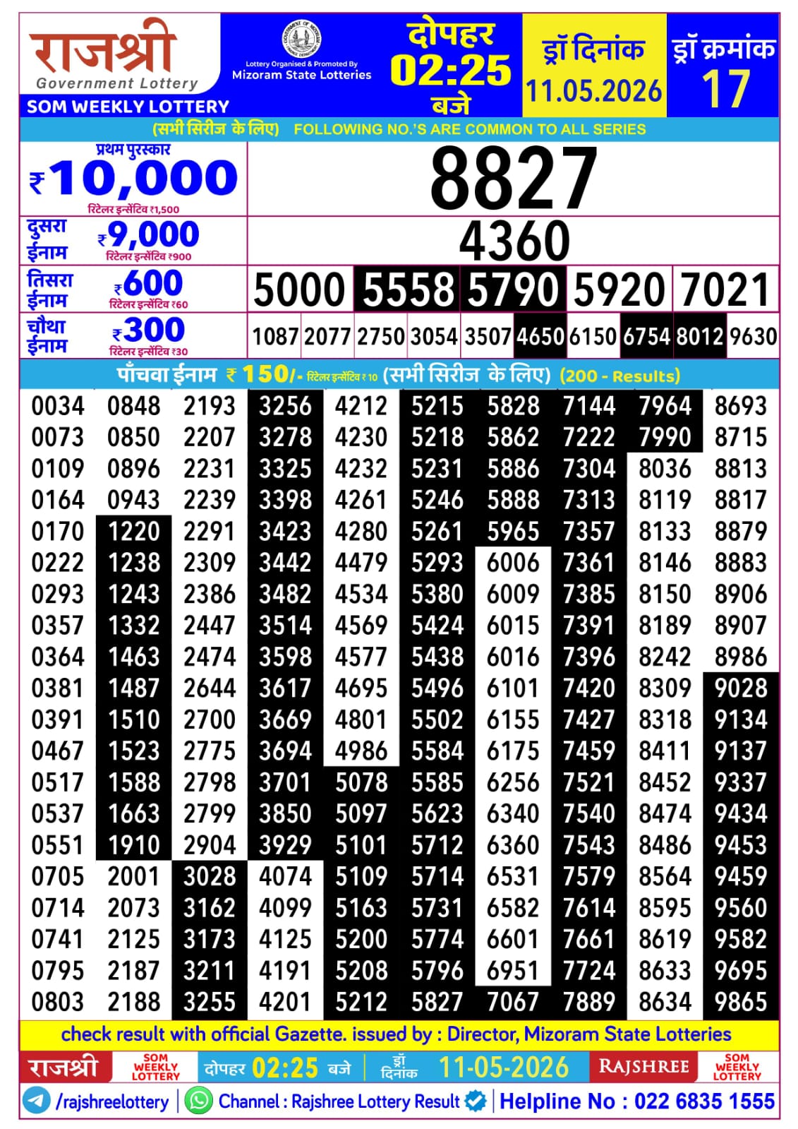 Rajshree Lottery Sambad 11-05-2026 Rajshree 2:25 PM