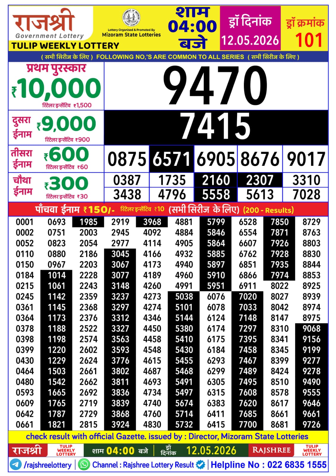 Rajshree Lottery Sambad 12-05-2026 Rajshree 4 PM
