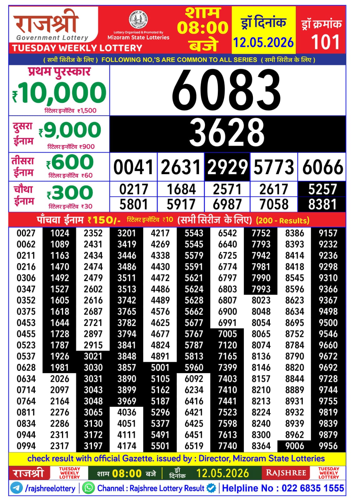 Rajshree Lottery Sambad 12-05-2026 Rajshree 8 PM