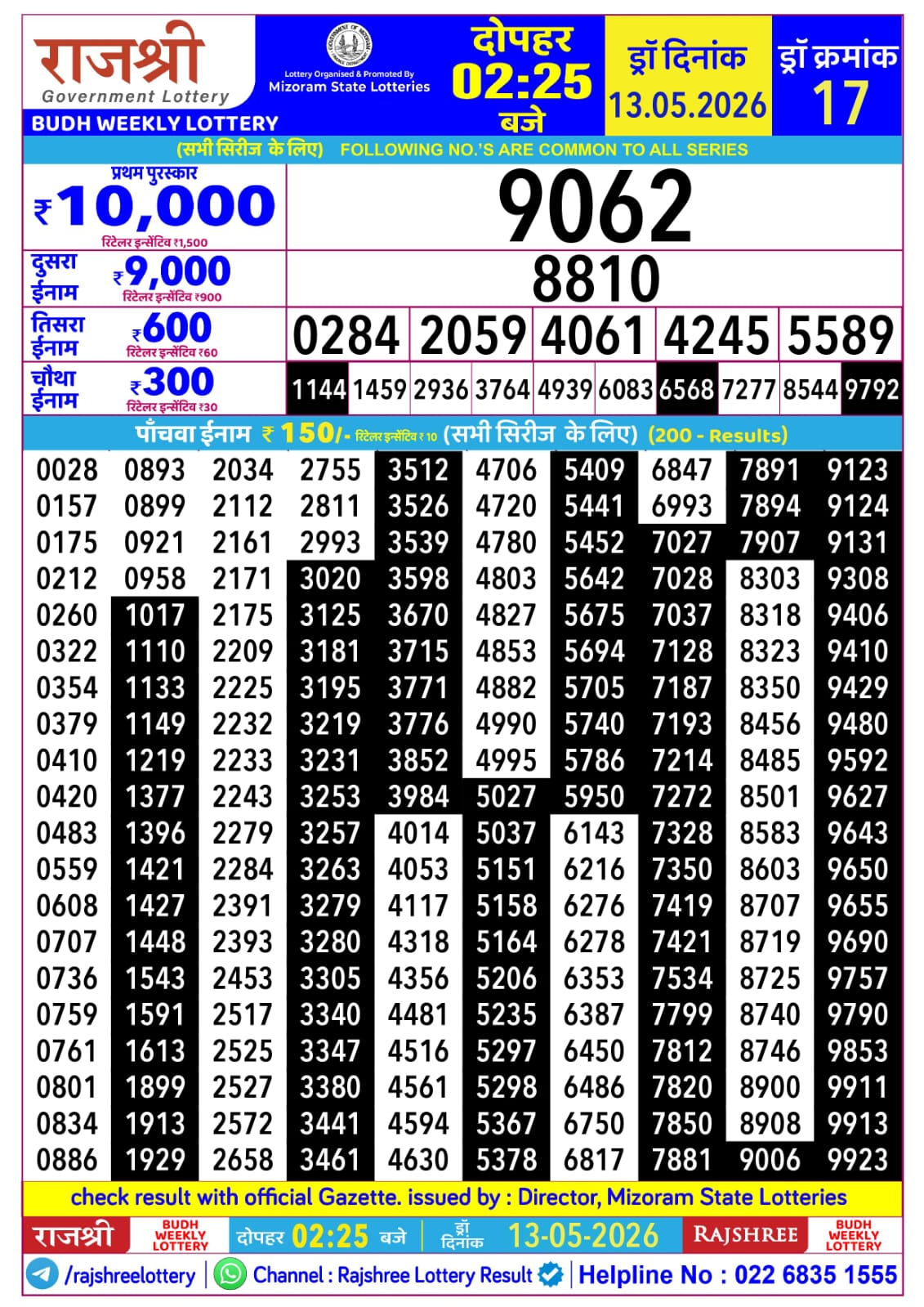 Rajshree Lottery Sambad 13-05-2026 Rajshree 2:25 PM