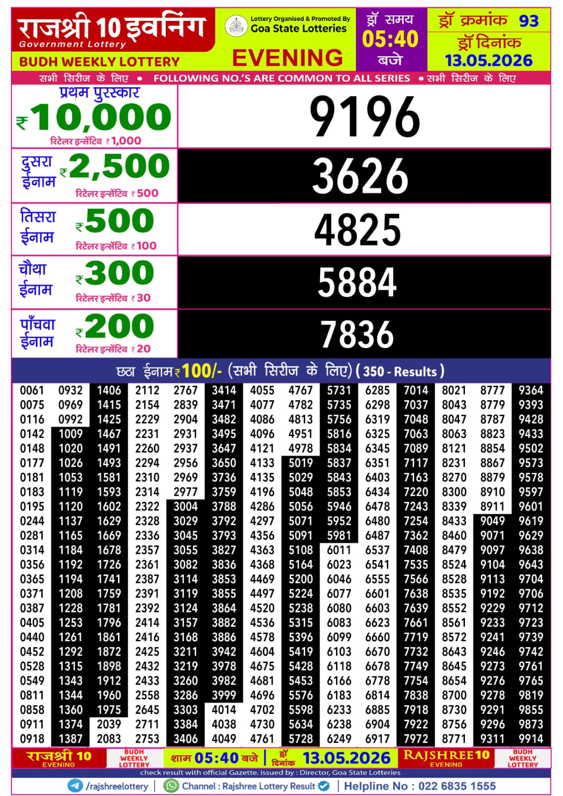 Rajshree Lottery Sambad 13-05-2026 Rajshree 5:40 PM
