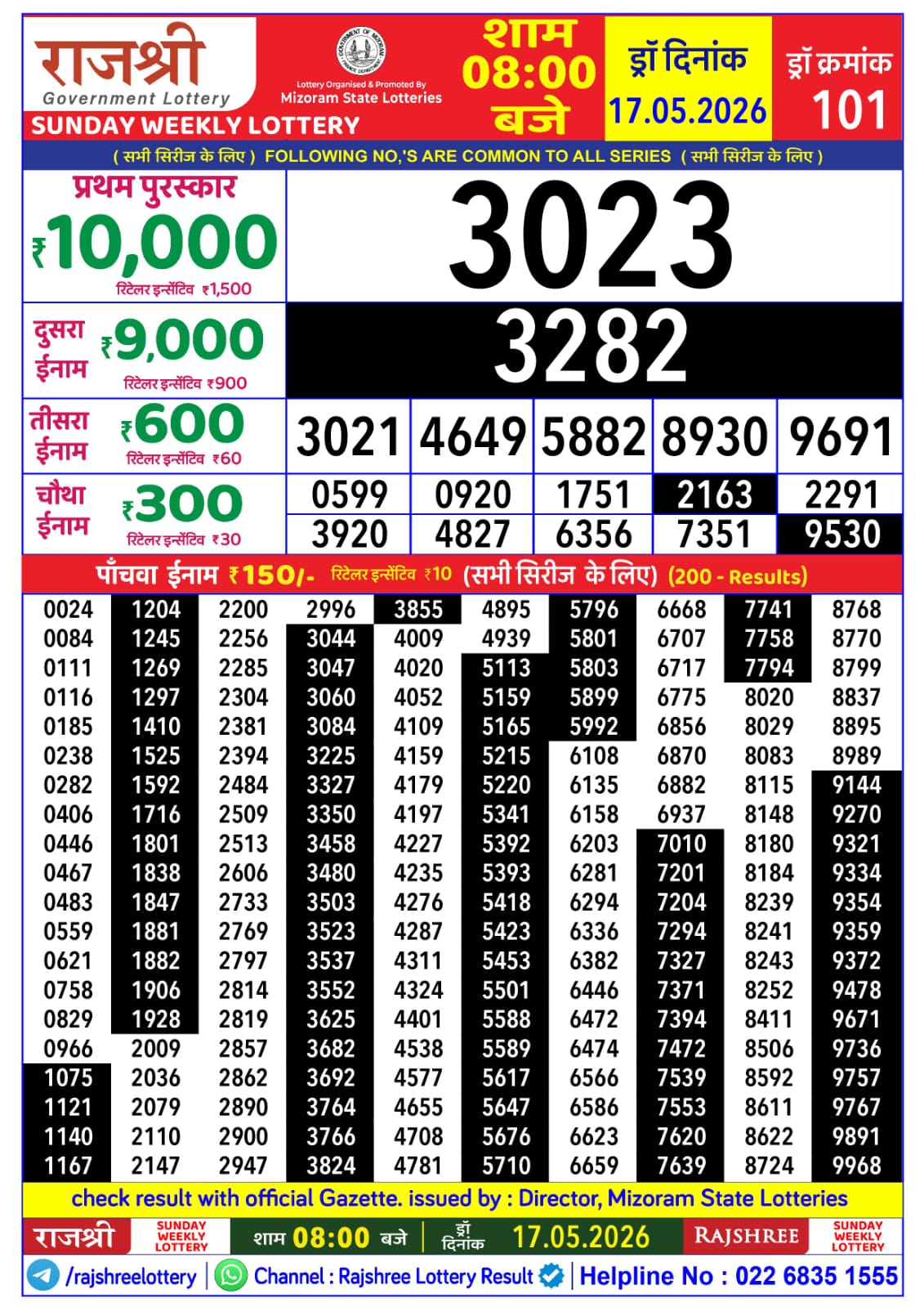 Rajshree Lottery Sambad 17-05-2026 Rajshree 8 PM