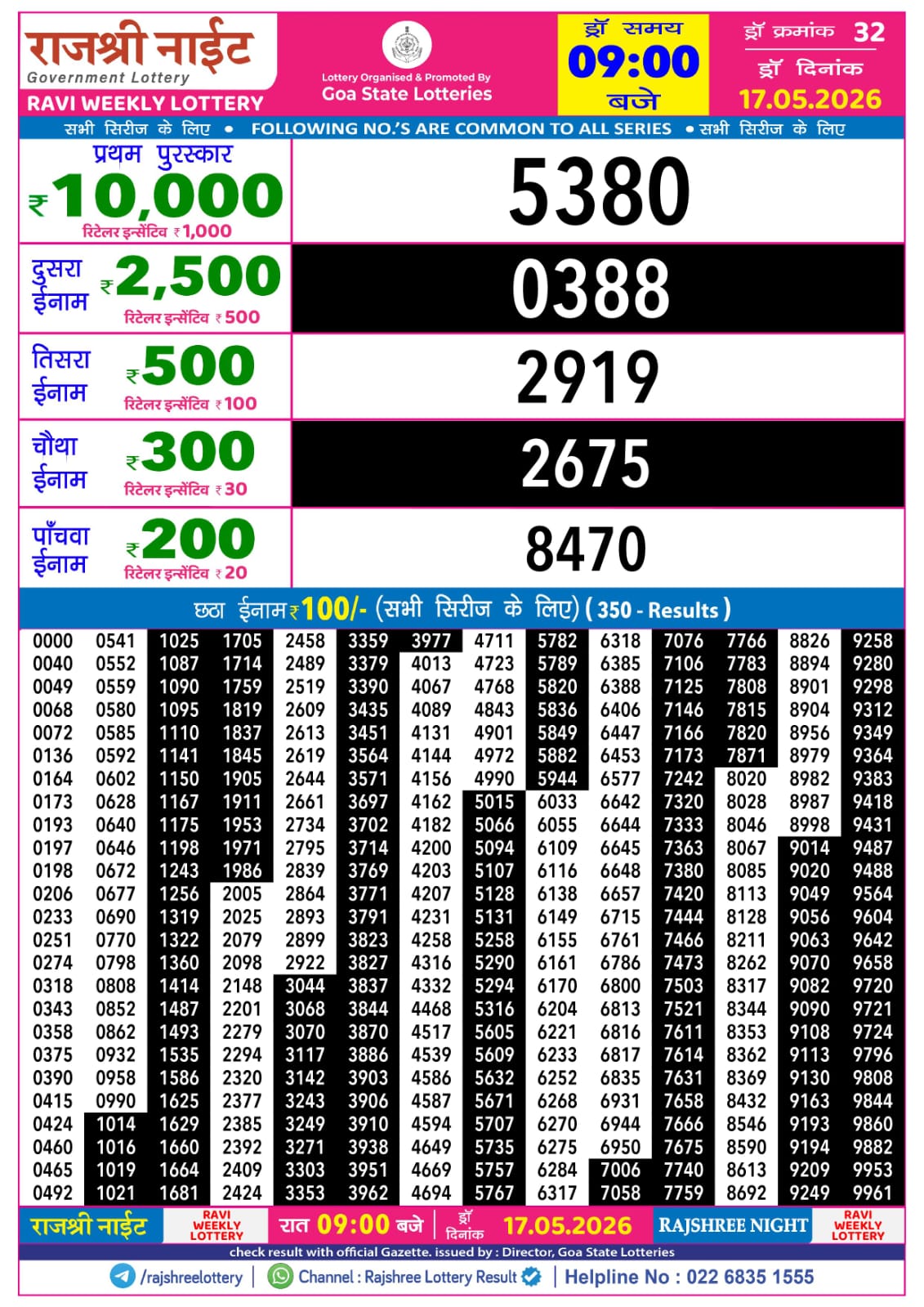 Rajshree Lottery Sambad 17-05-2026 Rajshree 9 PM