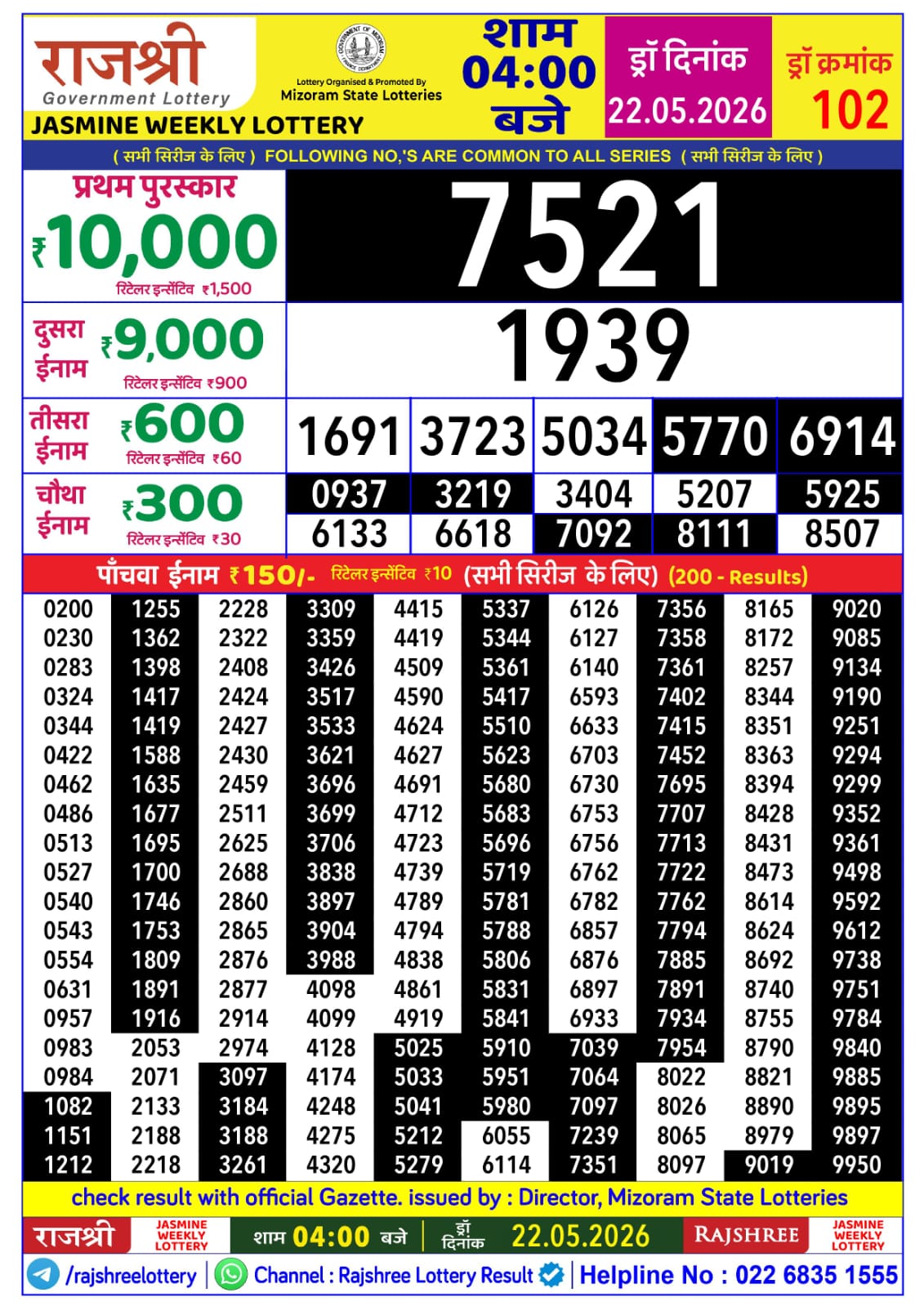 Rajshree Lottery Sambad 22-05-2026 Rajshree 4 PM