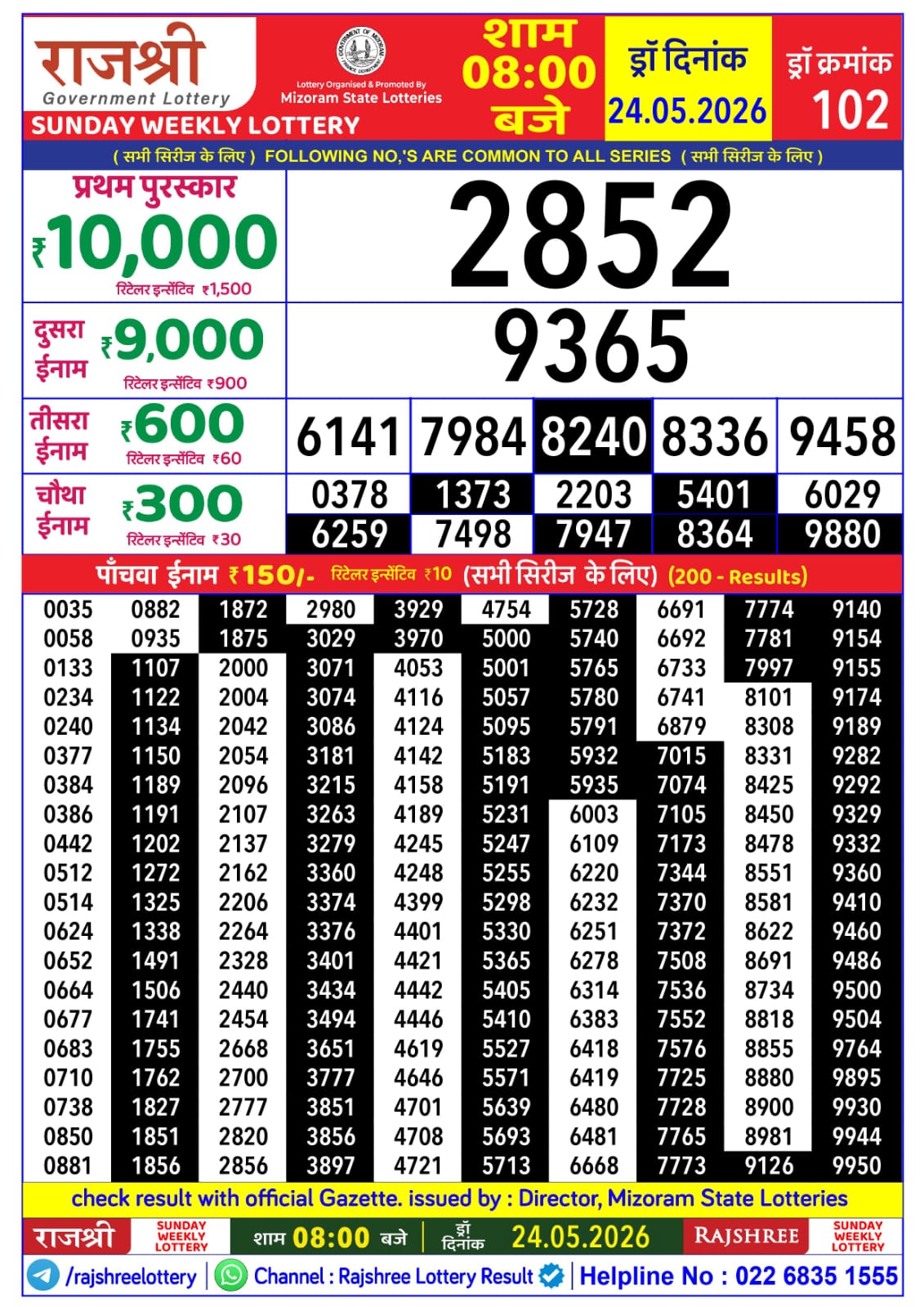 Rajshree Lottery Sambad 24-05-2026 Rajshree 8 PM