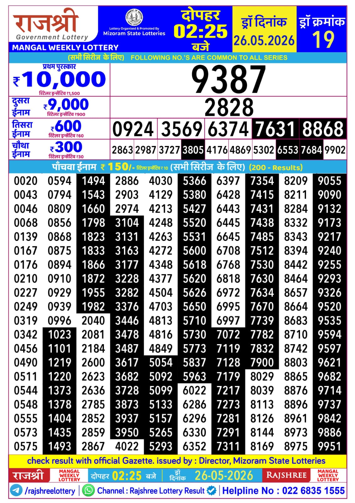Rajshree Lottery Sambad 26-05-2026 Rajshree 2:25 PM
