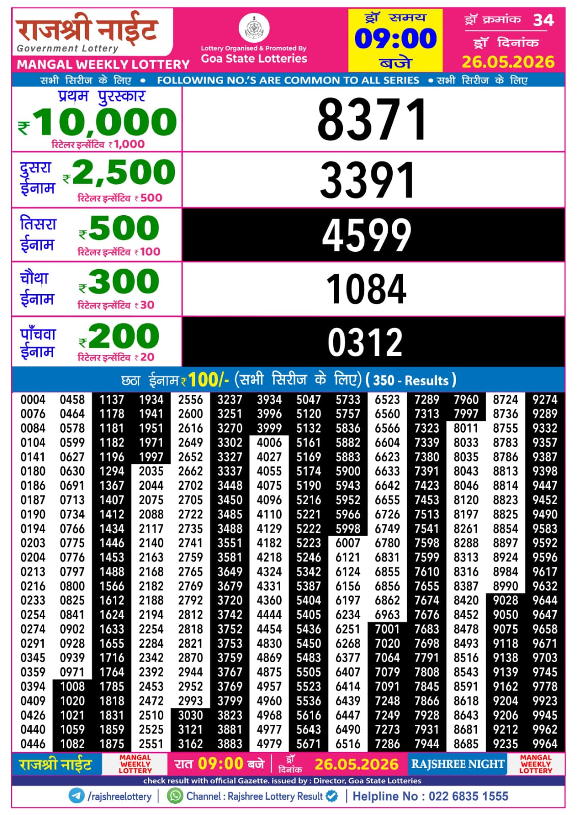 Rajshree Lottery Sambad 26-05-2026 Rajshree 9 PM