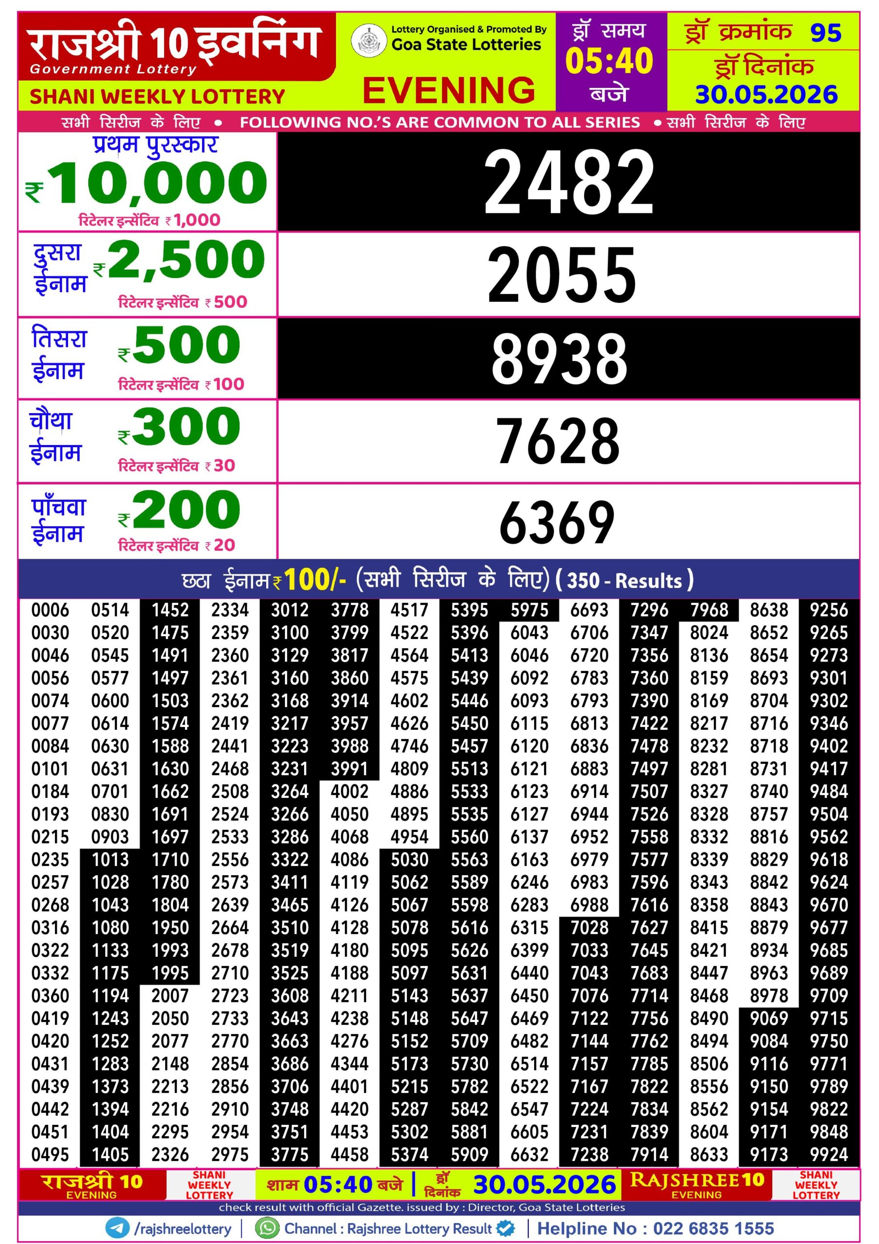 Rajshree Lottery Sambad 30-05-2026 Rajshree 5:40 PM