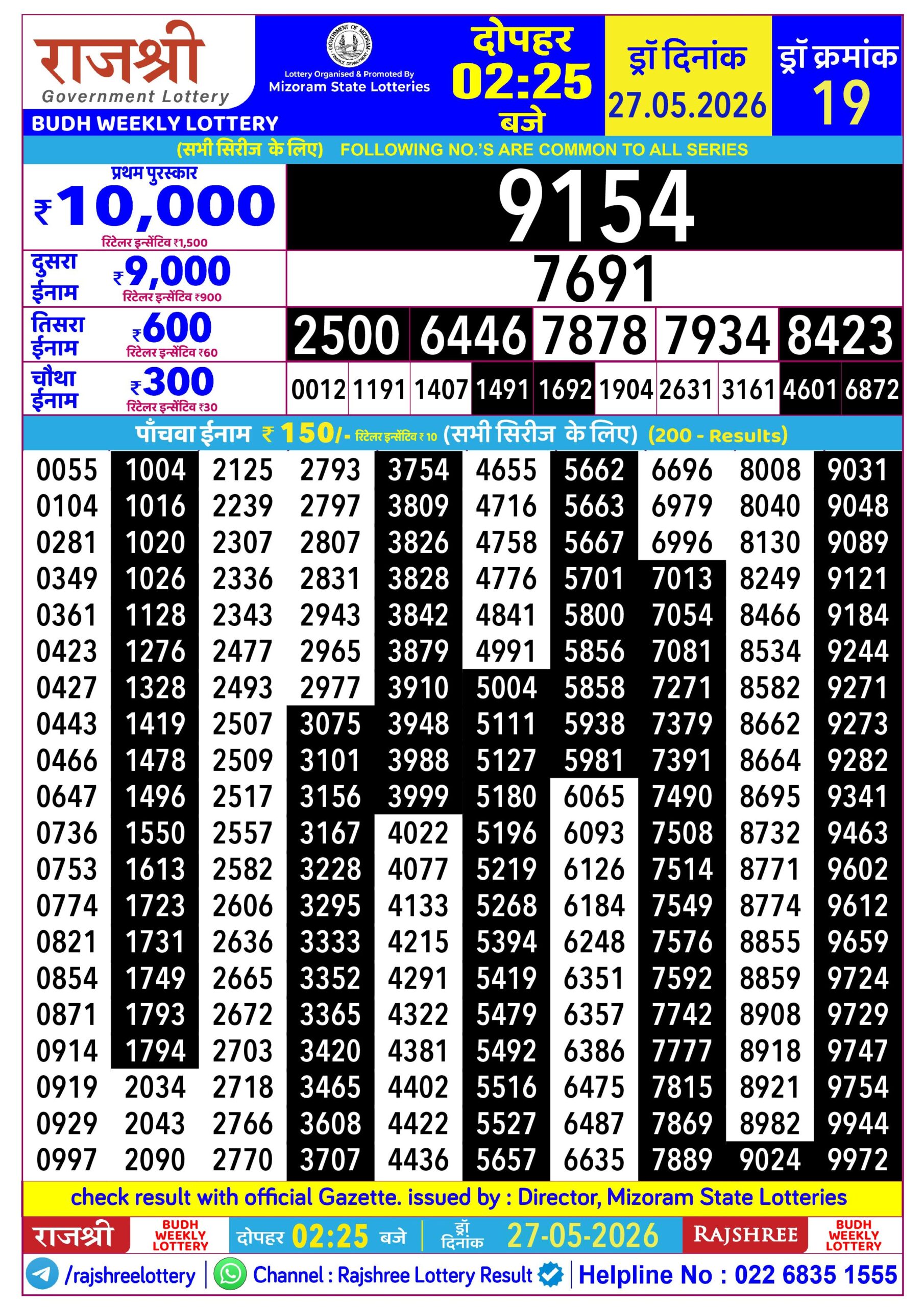 Rajshree Lottery Sambad 27-05-2026 Rajshree 2:25 PM