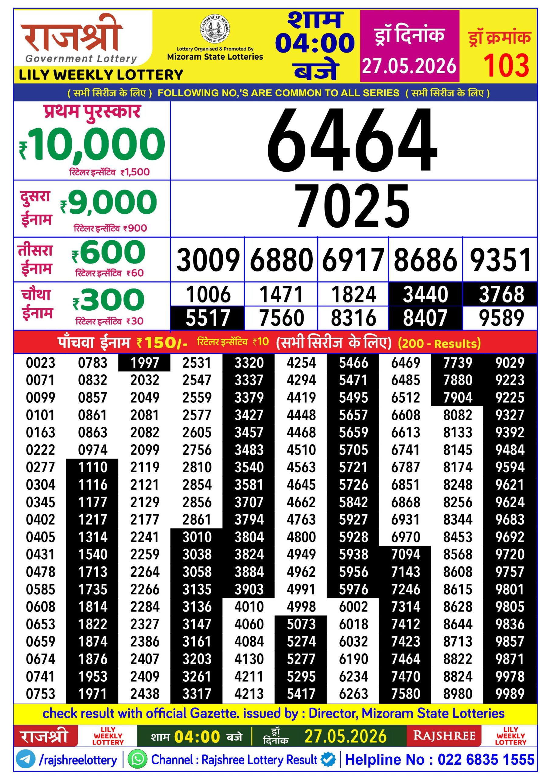 Rajshree Lottery Sambad 27-05-2026 Rajshree 4 PM