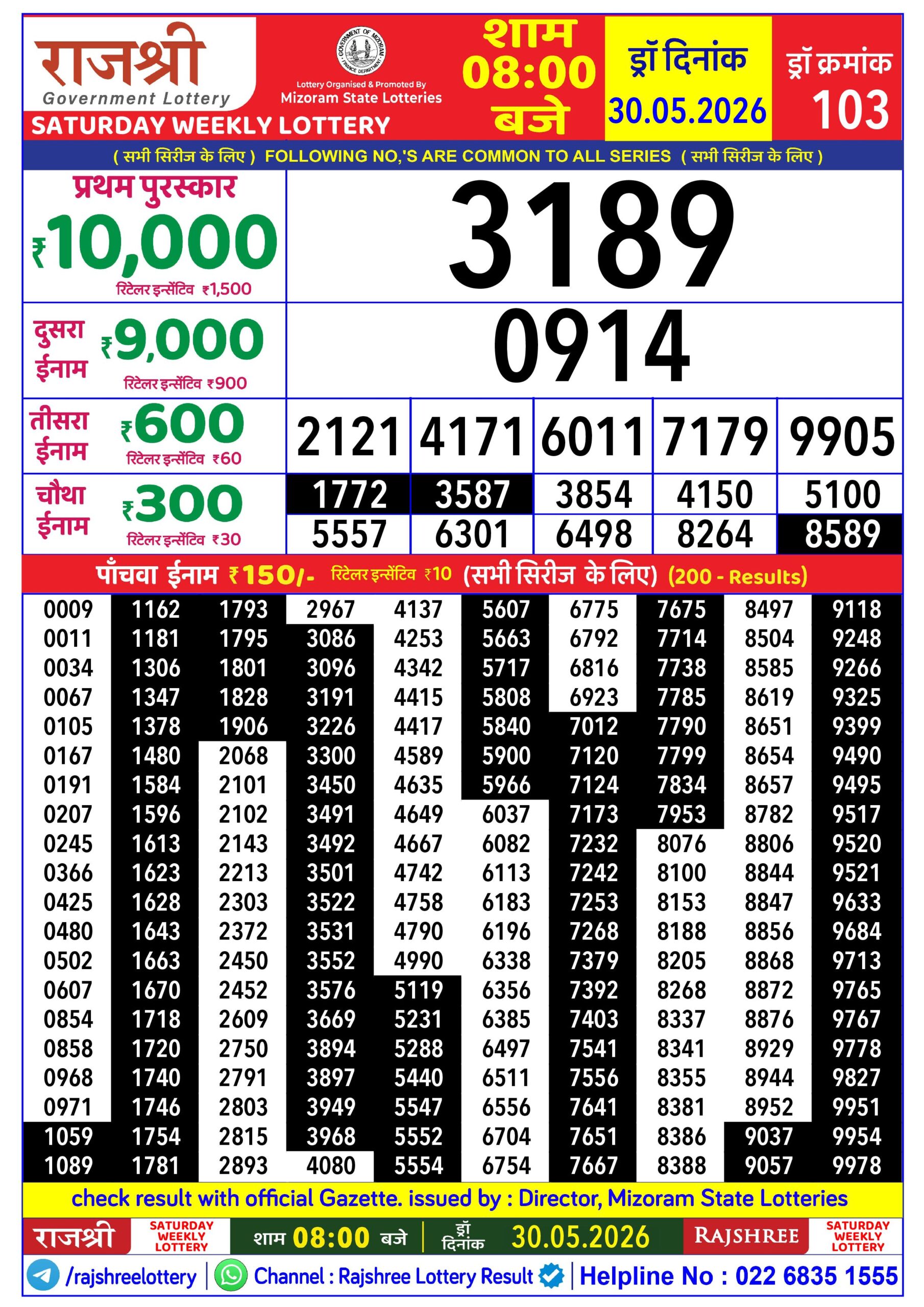 Rajshree Lottery Sambad 30-05-2026 Rajshree 8 PM