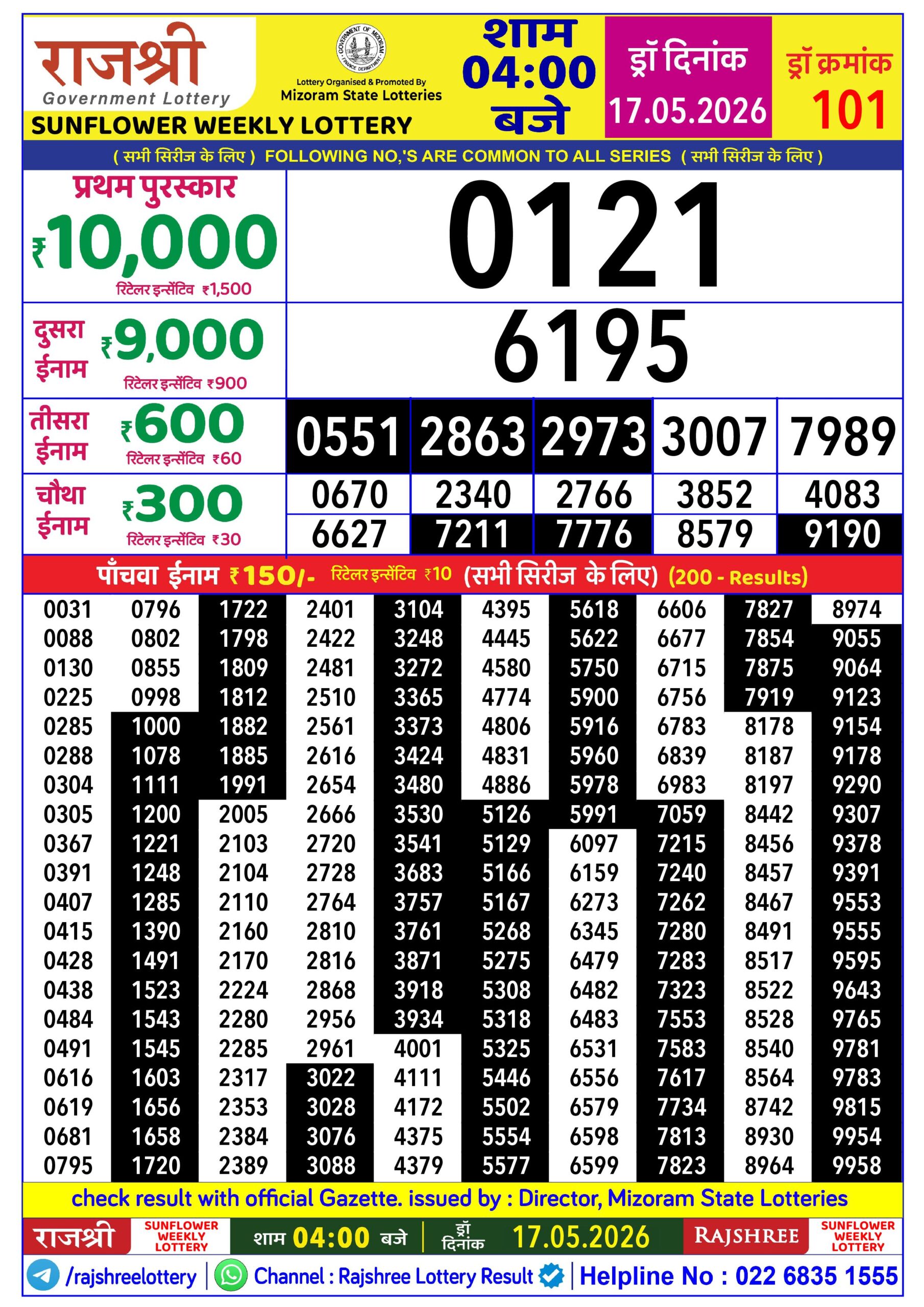 Rajshree Lottery Sambad 17-05-2026 Rajshree 4 PM