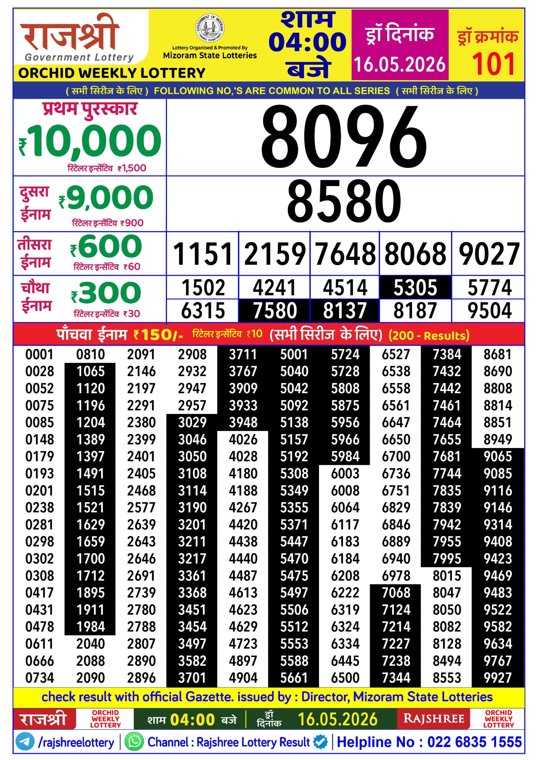 Rajshree Lottery Sambad 16-05-2026 Rajshree 4 PM
