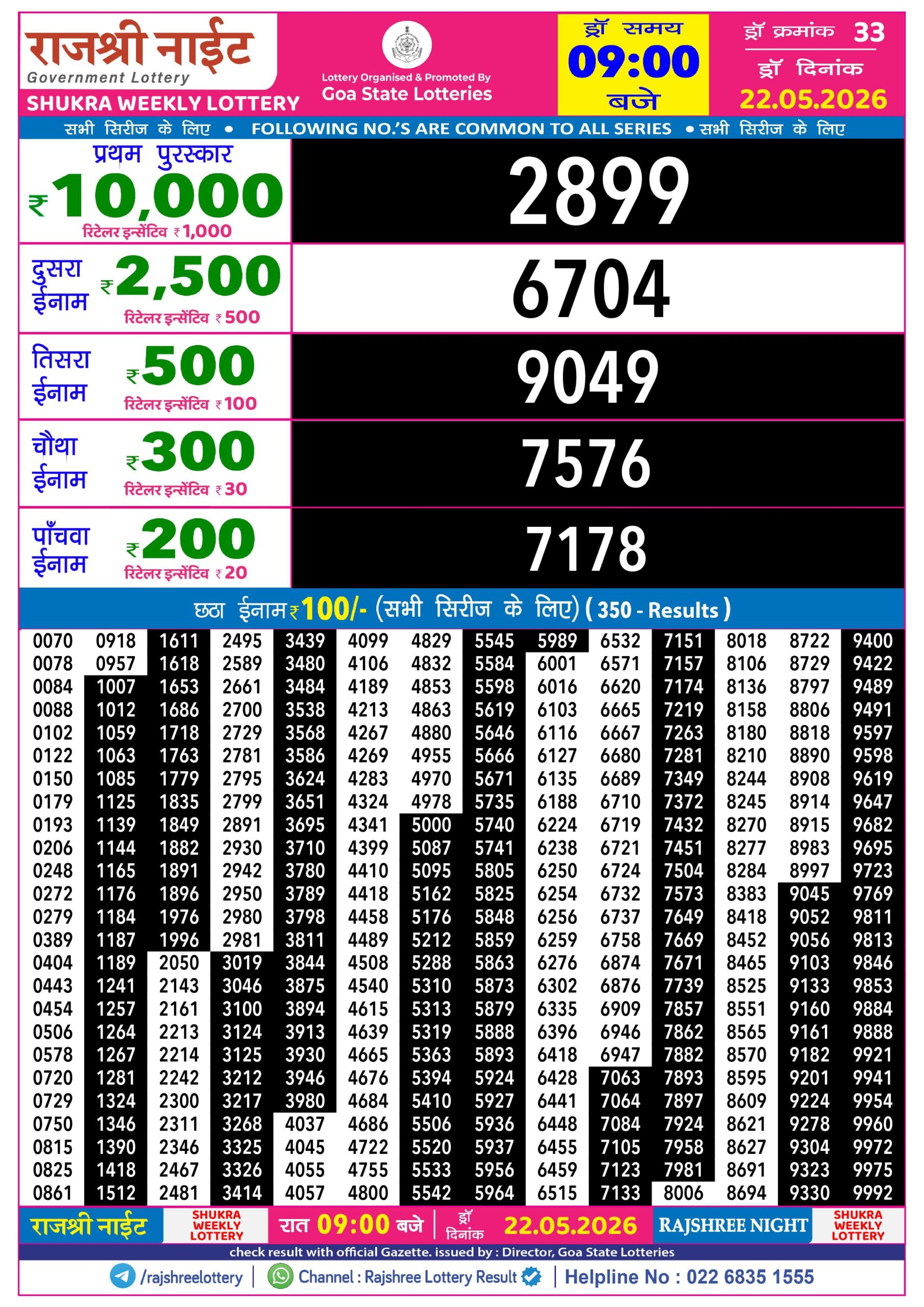 Rajshree Lottery Sambad 22-05-2026 Rajshree 9 PM