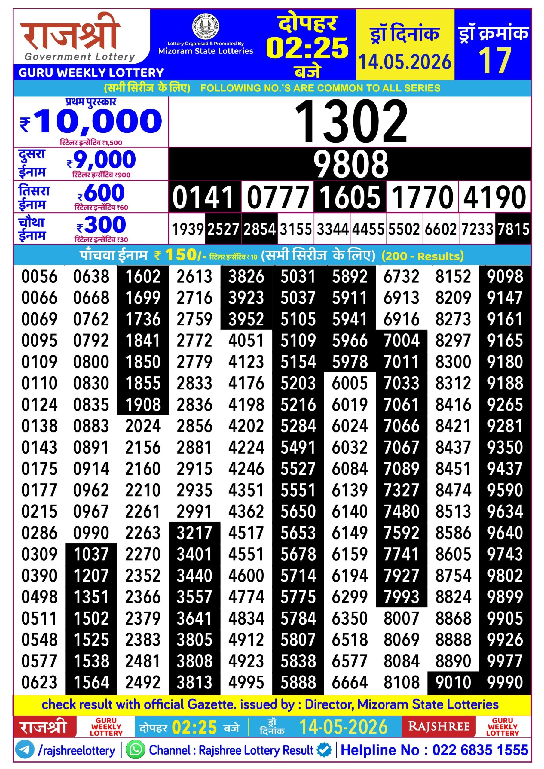 Rajshree Lottery Sambad 14-05-2026 Rajshree 2:25 PM