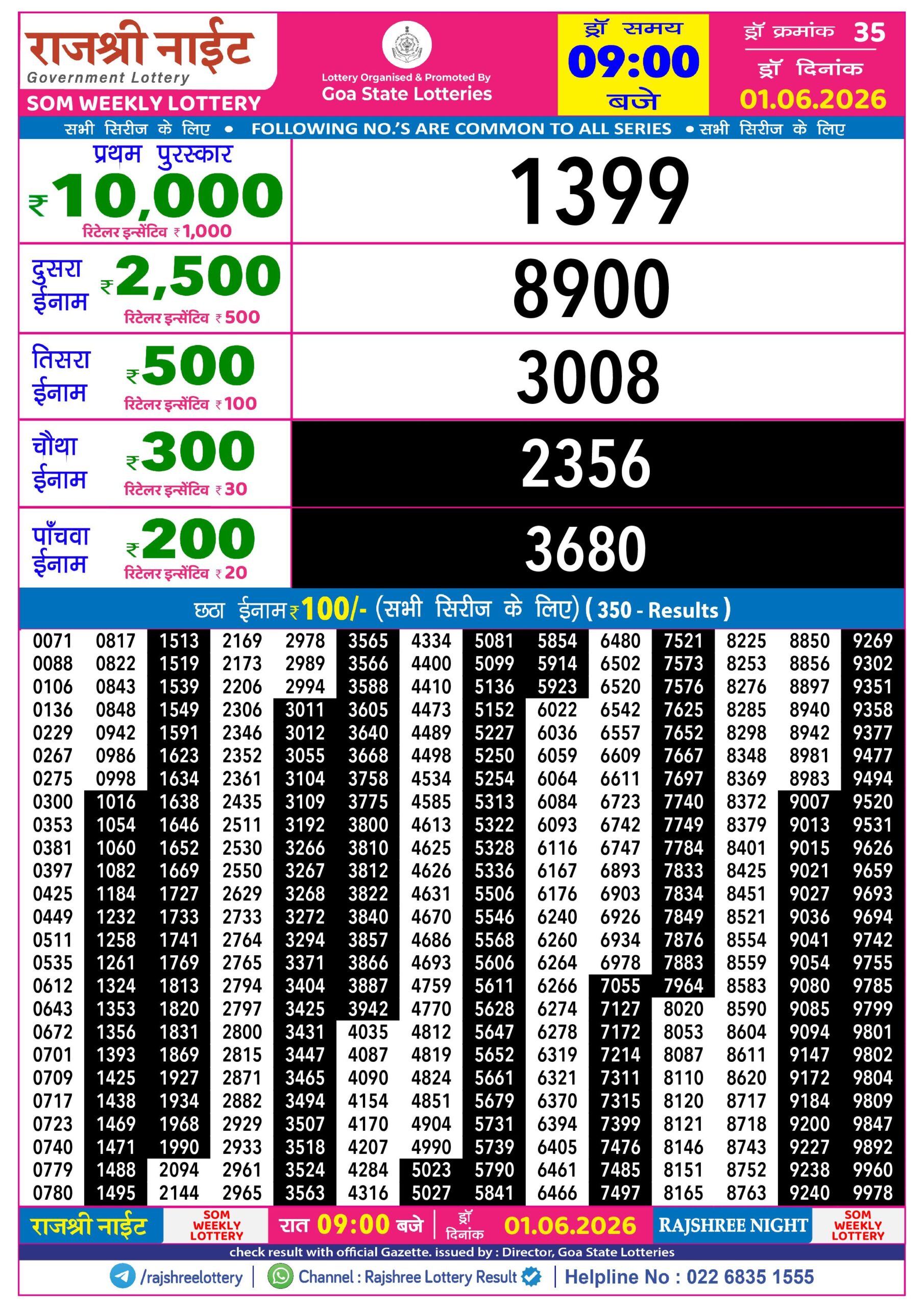 Rajshree Lottery Sambad 01-06-2026 Rajshree 9 PM