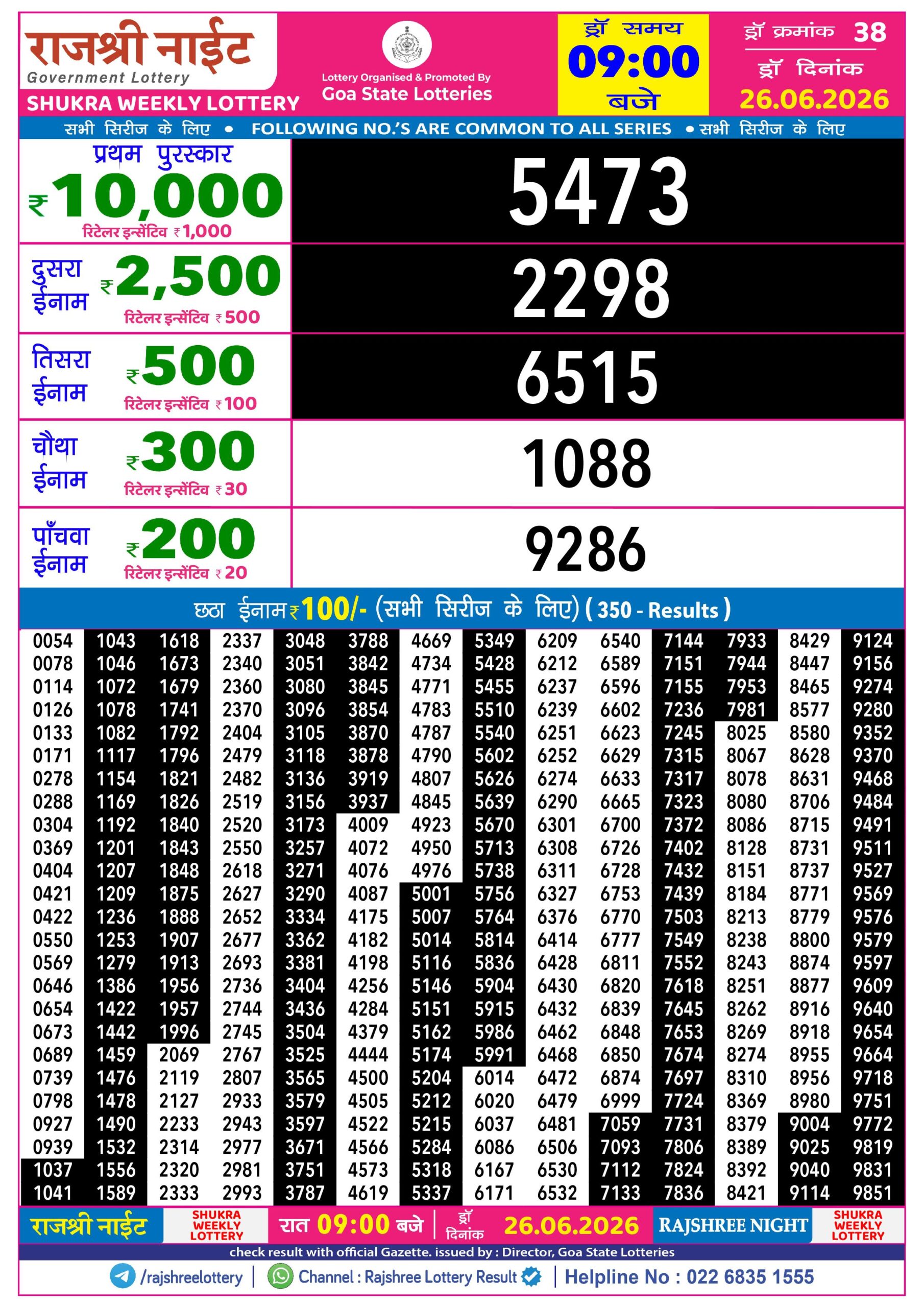 Rajshree Lottery Sambad 26-06-2026 Rajshree 9 PM