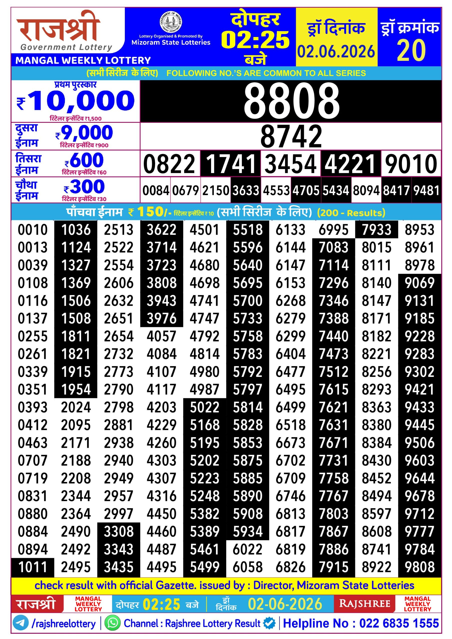 Rajshree Lottery Sambad 02-06-2026 Rajshree 2:25 PM