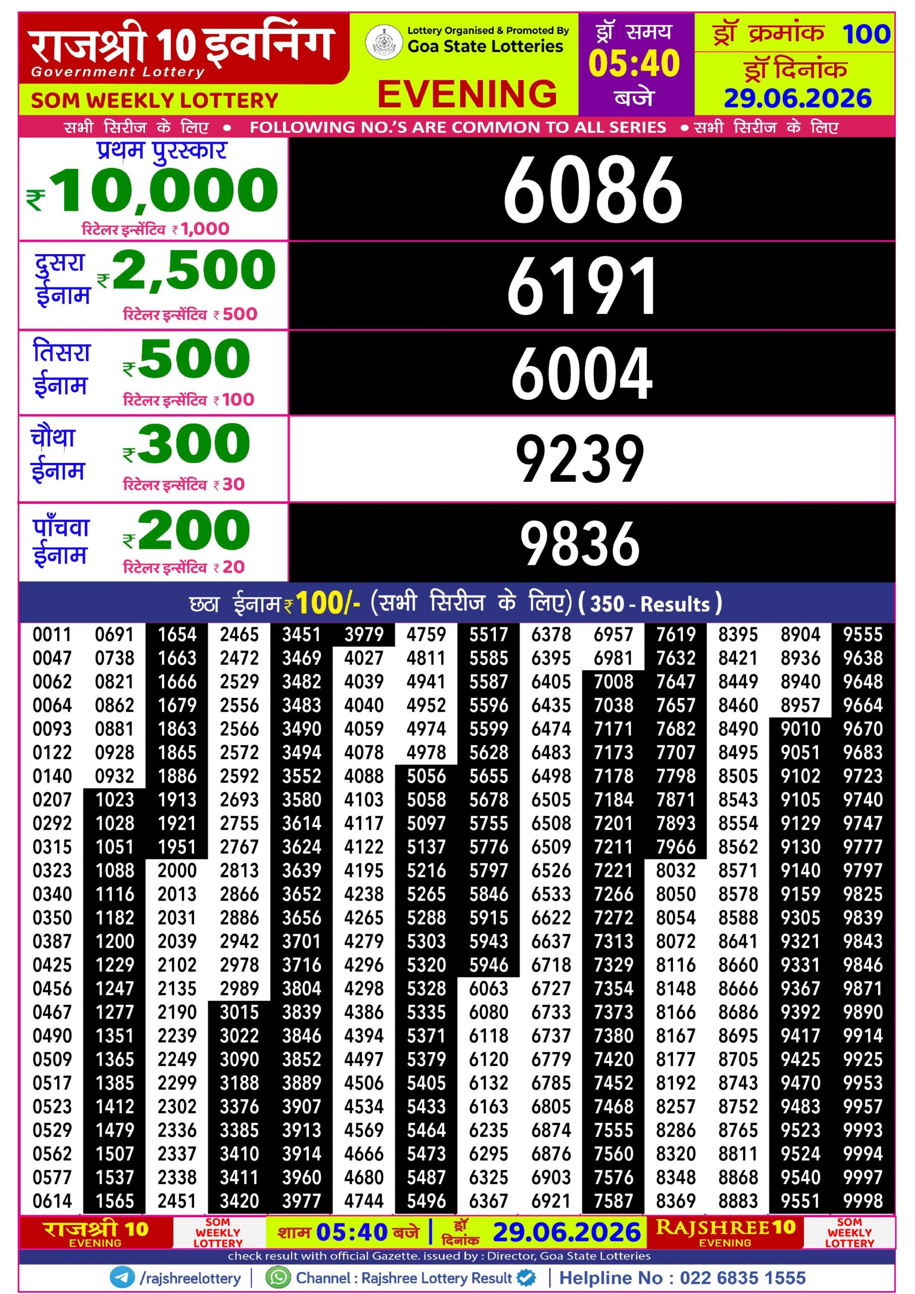 Rajshree Lottery Sambad 29-06-2026 Rajshree 5:40 PM