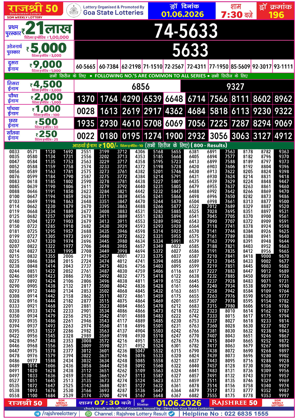 Rajshree Lottery Sambad 01-06-2026 rajshree synced image for rajshree 730pm