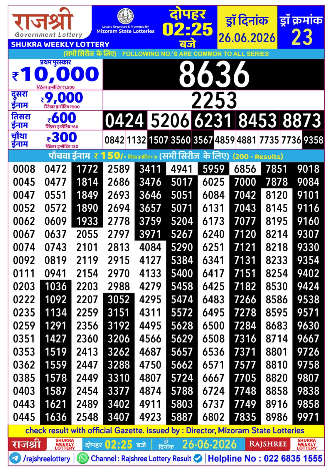 Rajshree Lottery Sambad 26-06-2026 Rajshree 2:25 PM