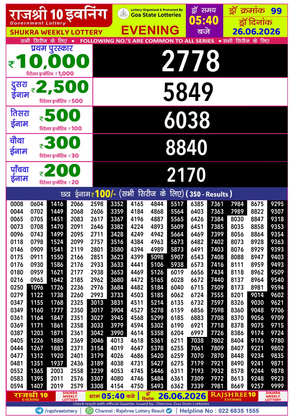 Rajshree Lottery Sambad 26-06-2026 Rajshree 5:40 PM