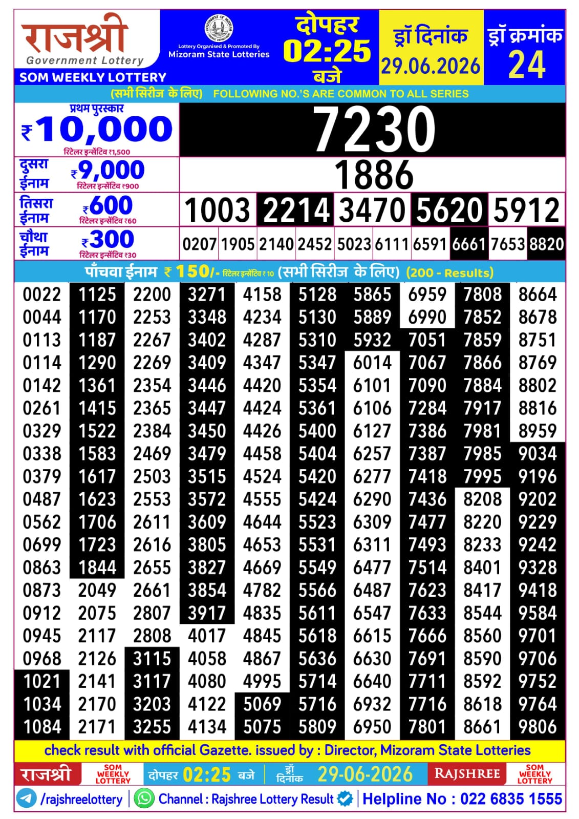 Rajshree Lottery Sambad 29-06-2026 Rajshree 2:25 PM