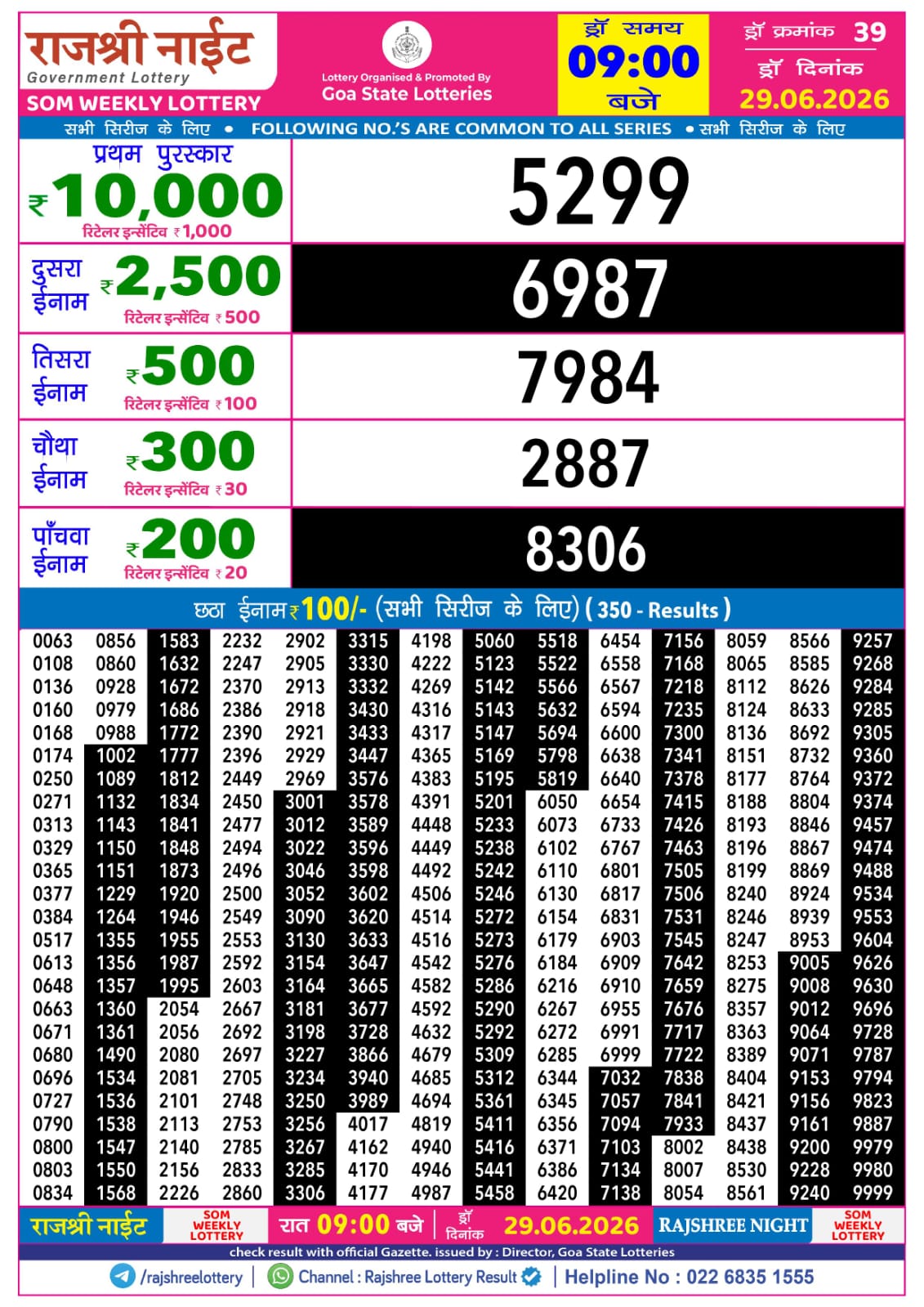 Rajshree Lottery Sambad 29-06-2026 Rajshree 9 PM