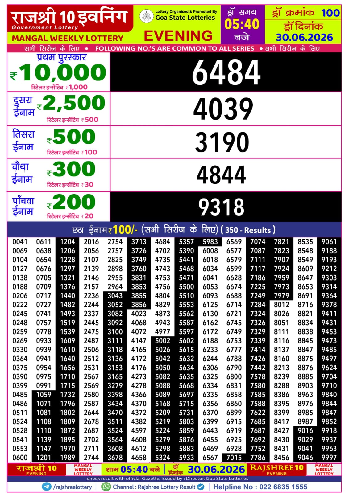 Rajshree Lottery Sambad 30-06-2026 Rajshree 5:40 PM