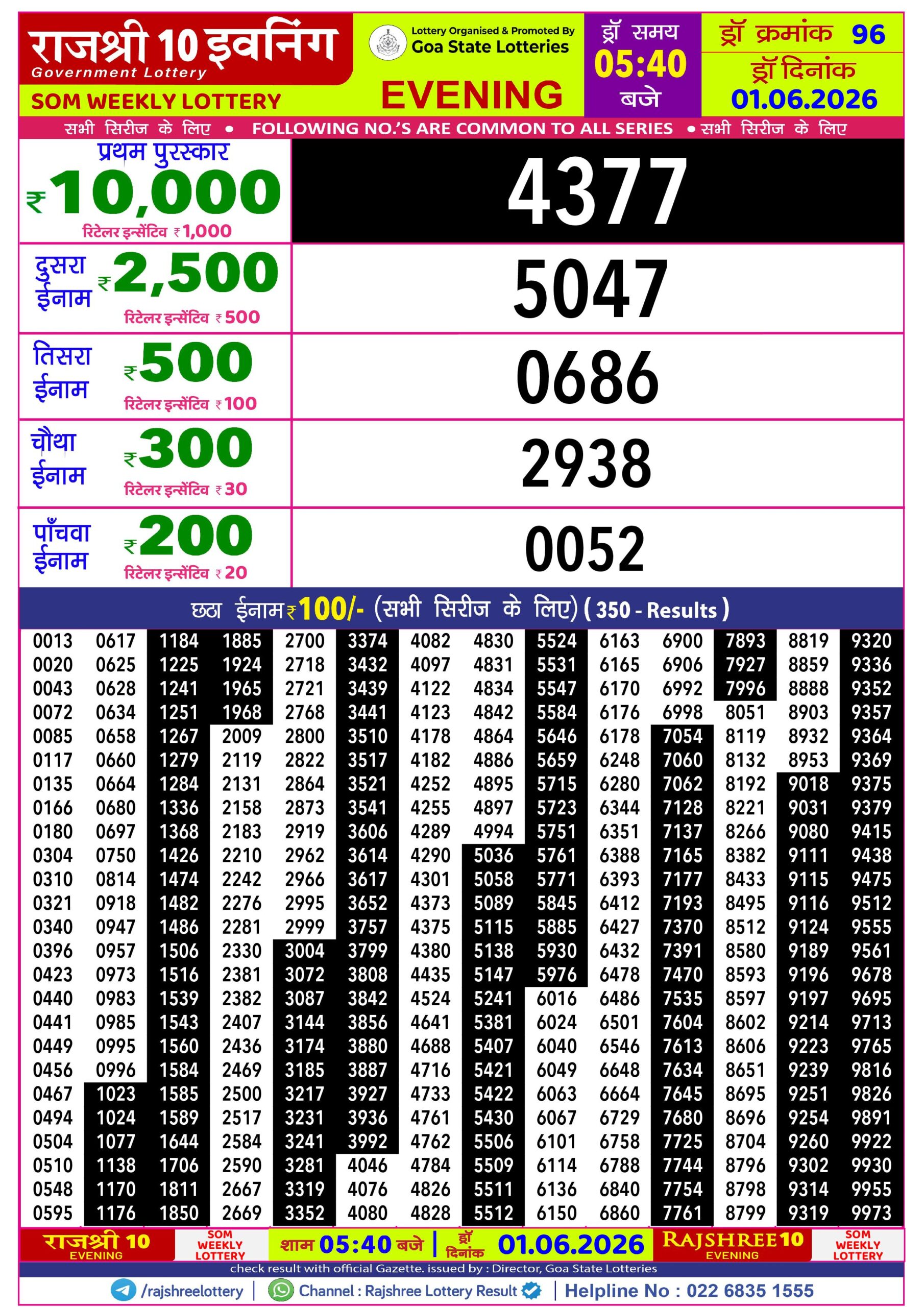 Rajshree Lottery Sambad 01-06-2026 Rajshree 5:40 PM