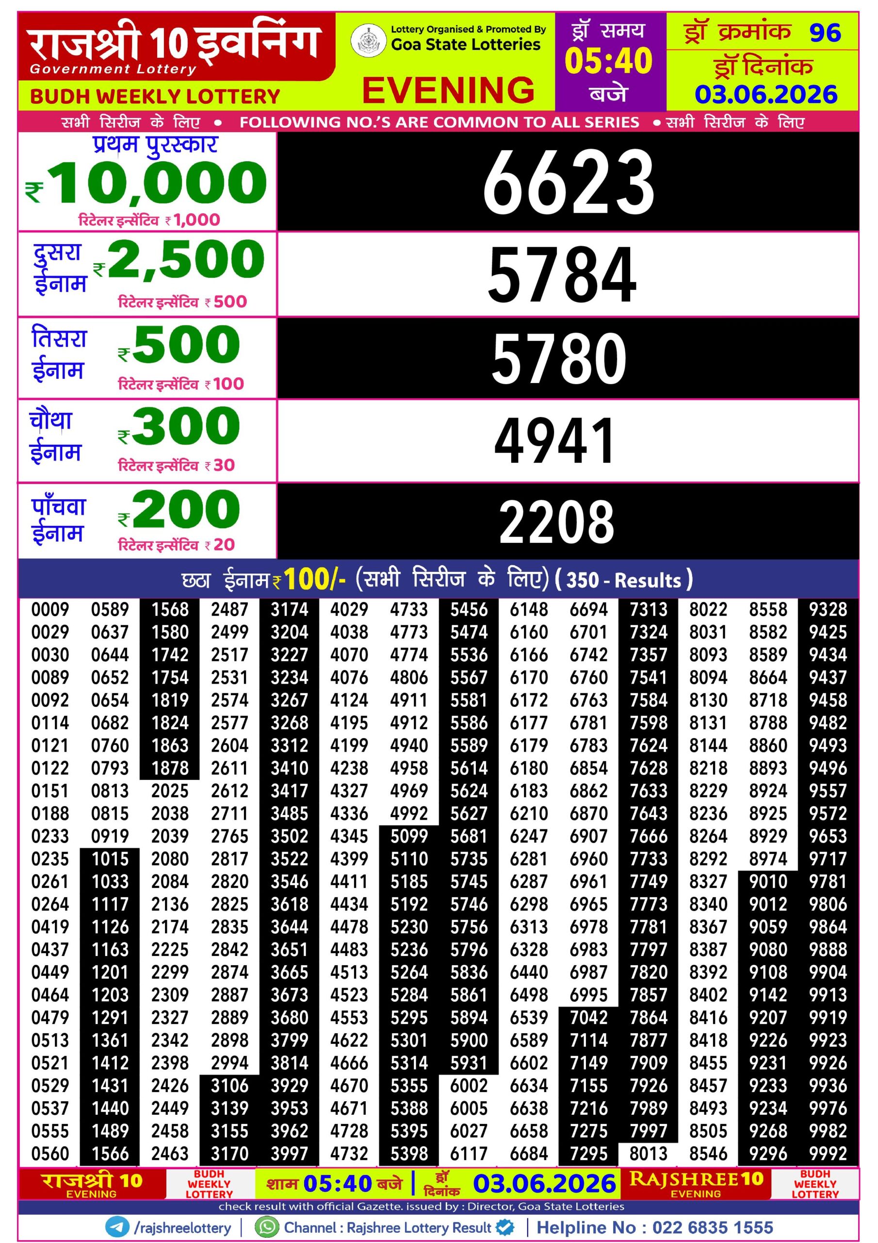 Rajshree Lottery Sambad 03-06-2026 Rajshree 5:40 PM