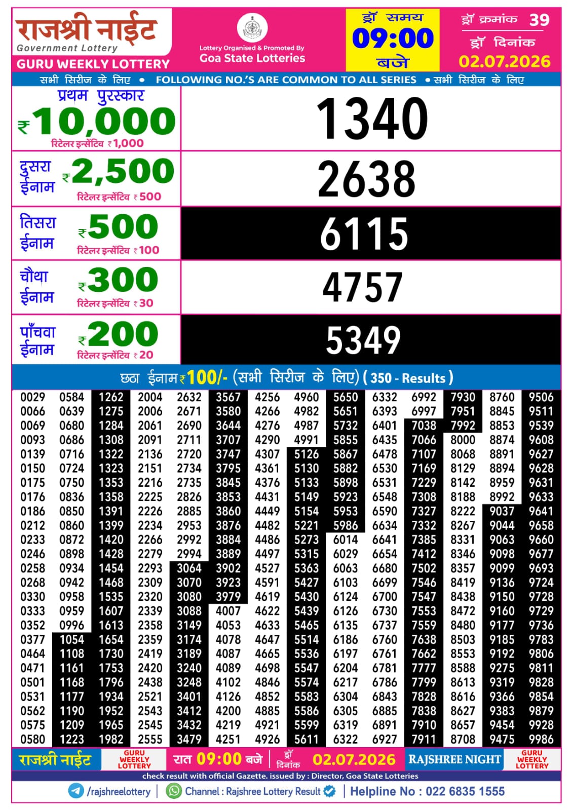 Rajshree Lottery Sambad 02-07-2026 Rajshree 9 PM