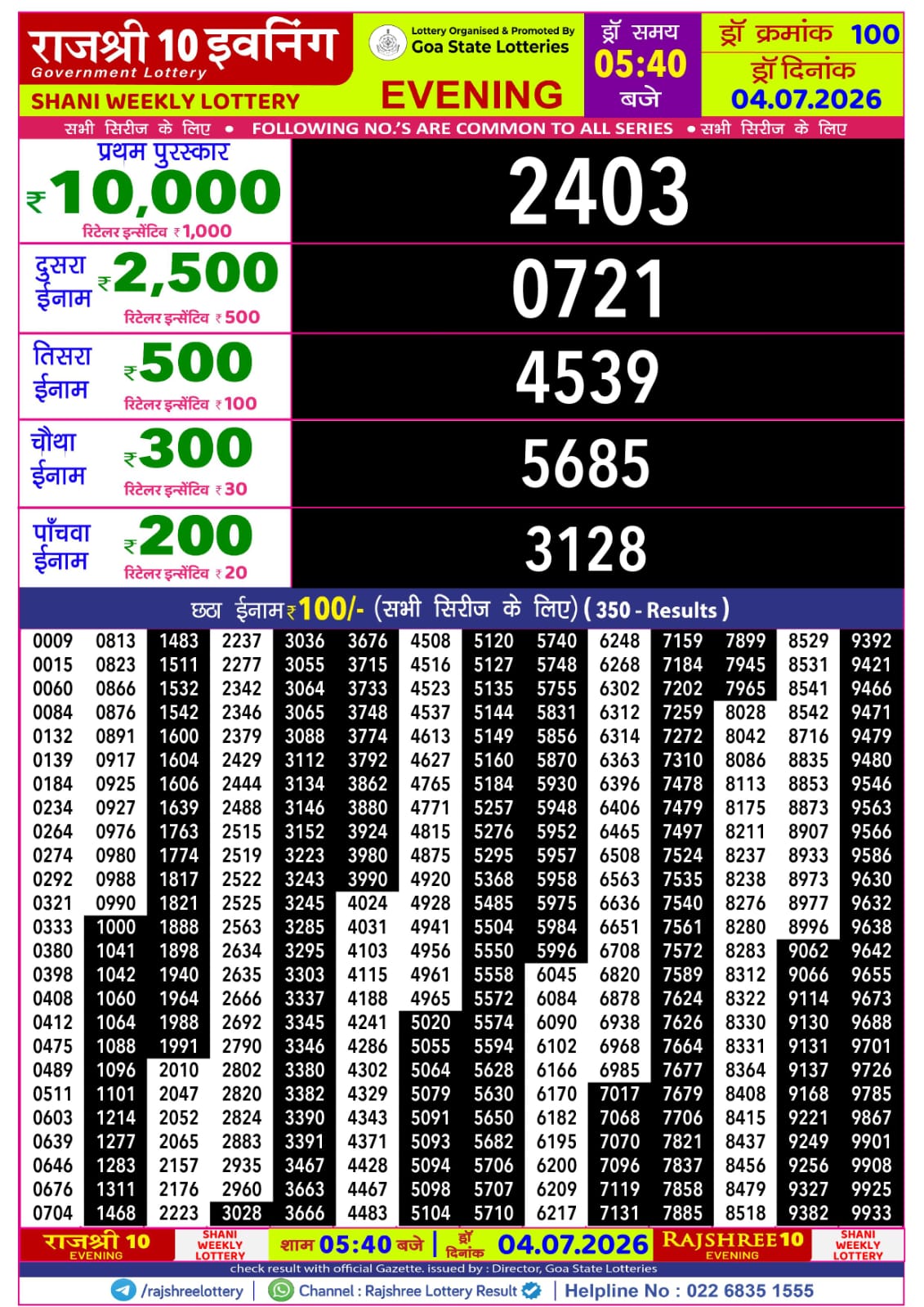 Rajshree Lottery Sambad 04-07-2026 Rajshree 5:40 PM