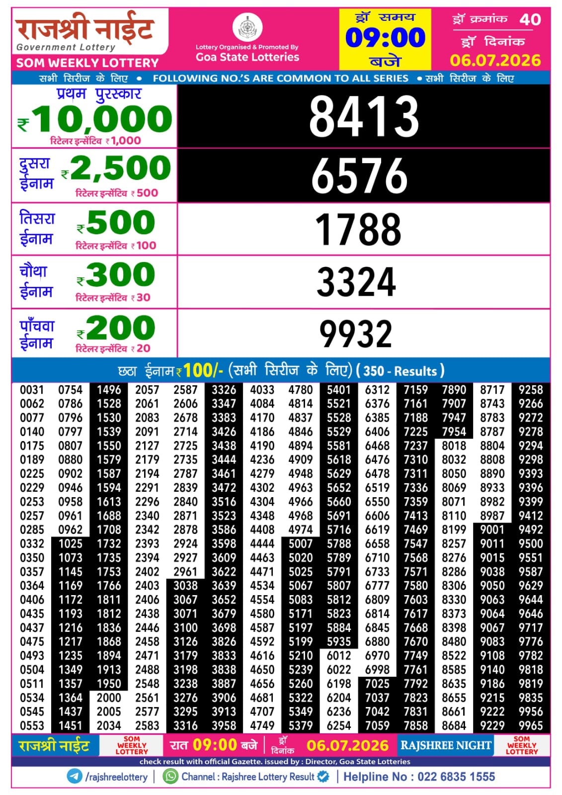 Rajshree Lottery Sambad 06-07-2026 Rajshree 9 PM
