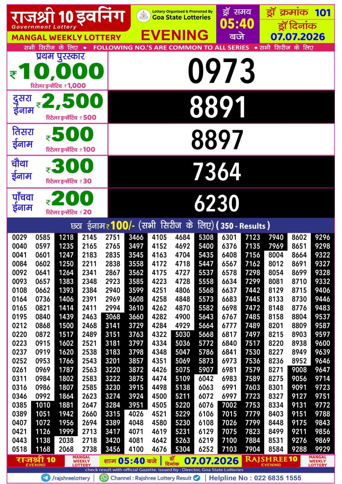 Rajshree Lottery Sambad 07-07-2026 Rajshree 5:40 PM