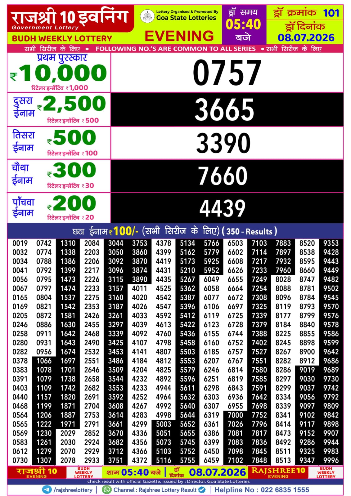 Rajshree Lottery Sambad 08-07-2026 Rajshree 5:40 PM