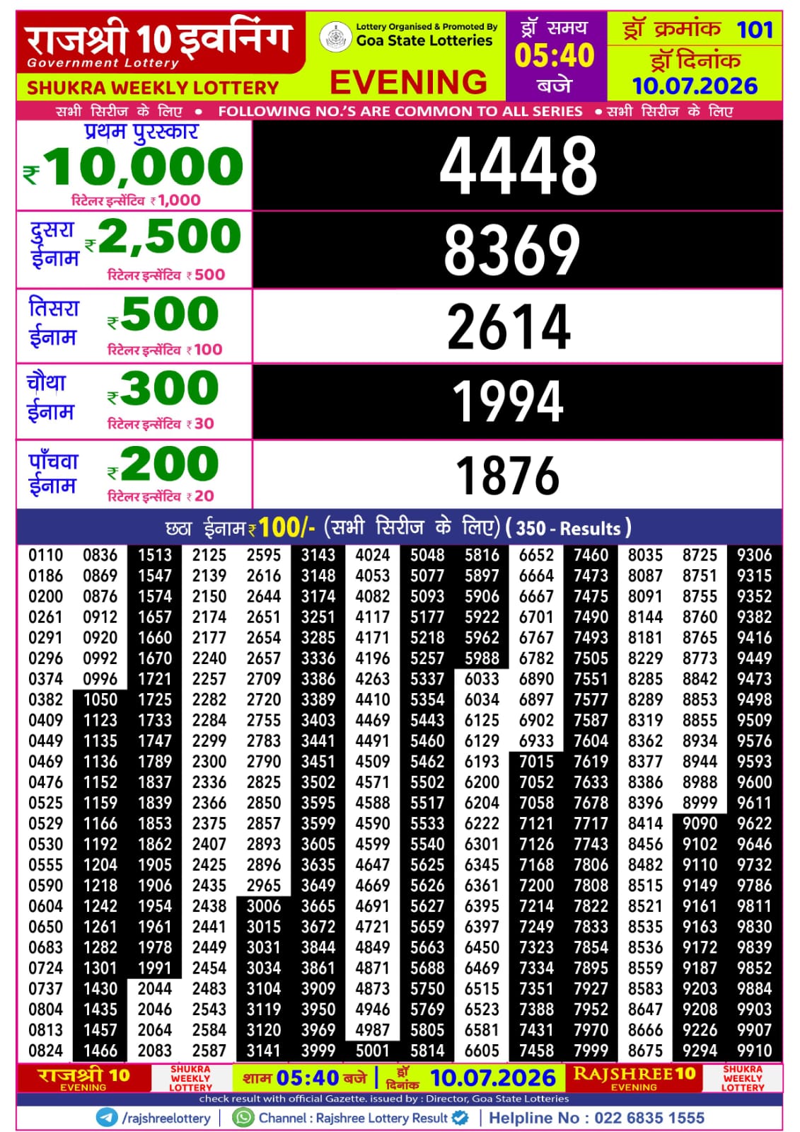 Rajshree Lottery Sambad 10-07-2026 Rajshree 5:40 PM