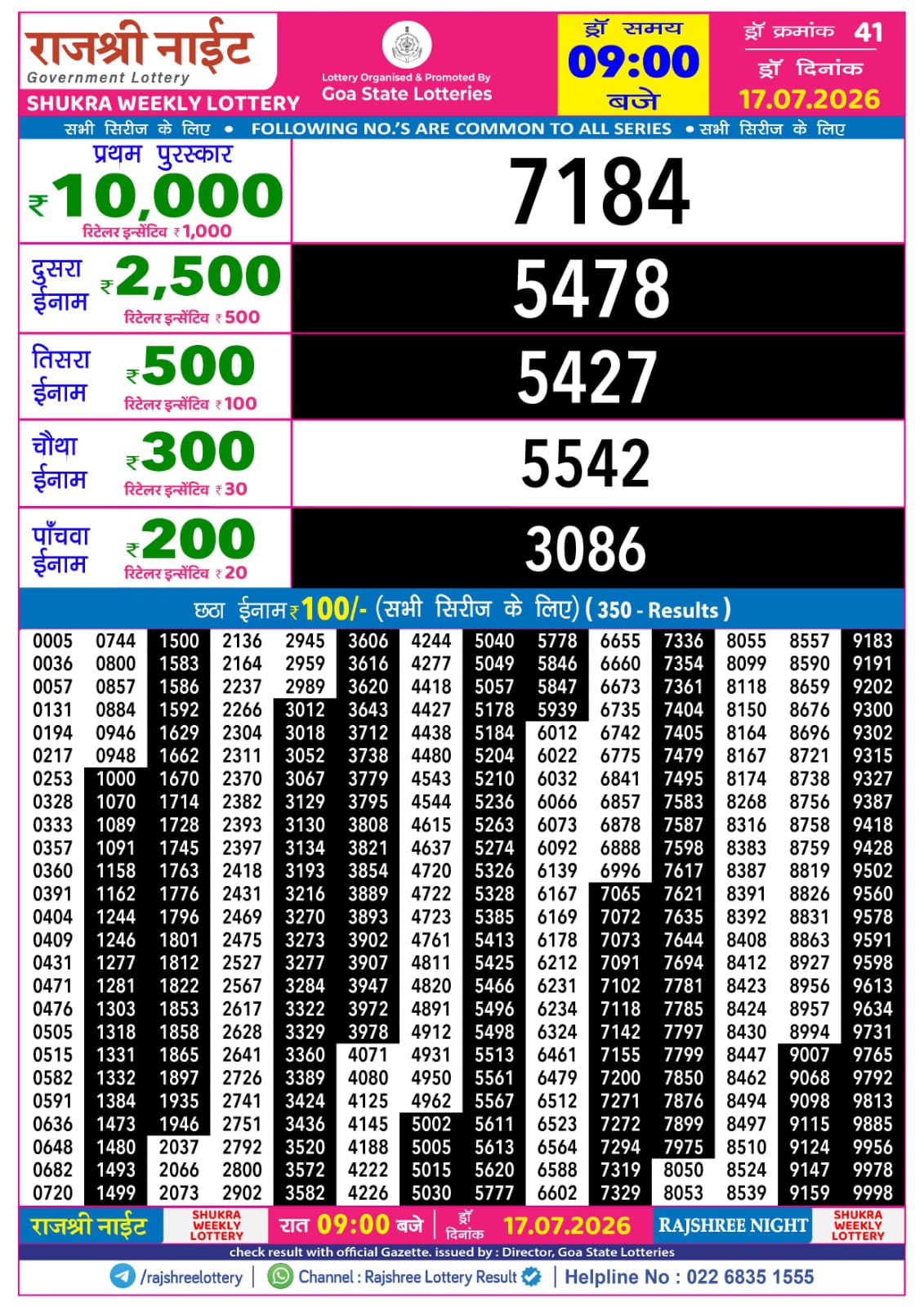 Rajshree Lottery Sambad 17-07-2026 Rajshree 9 PM
