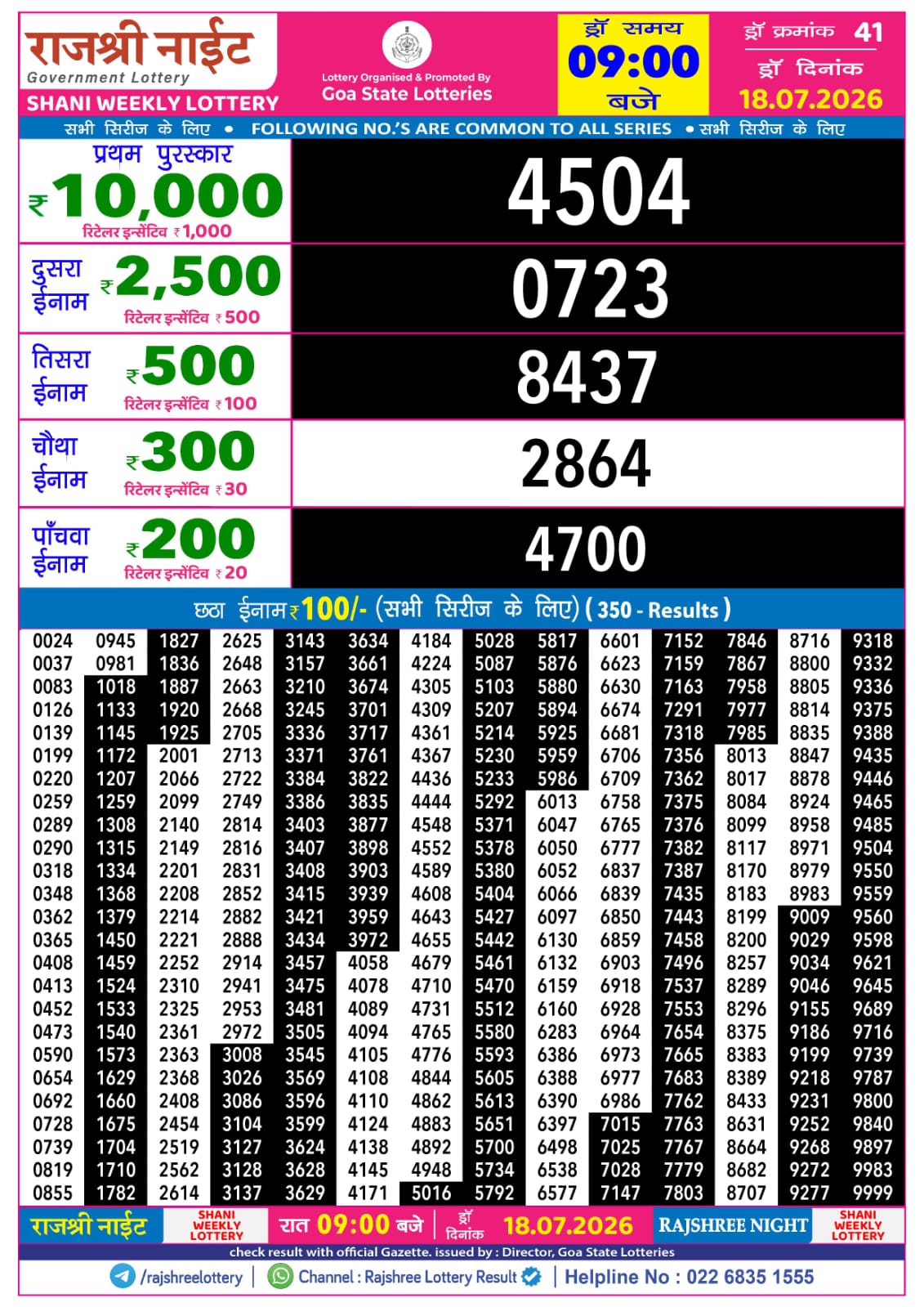 Rajshree Lottery Sambad 18-07-2026 Rajshree 9 PM