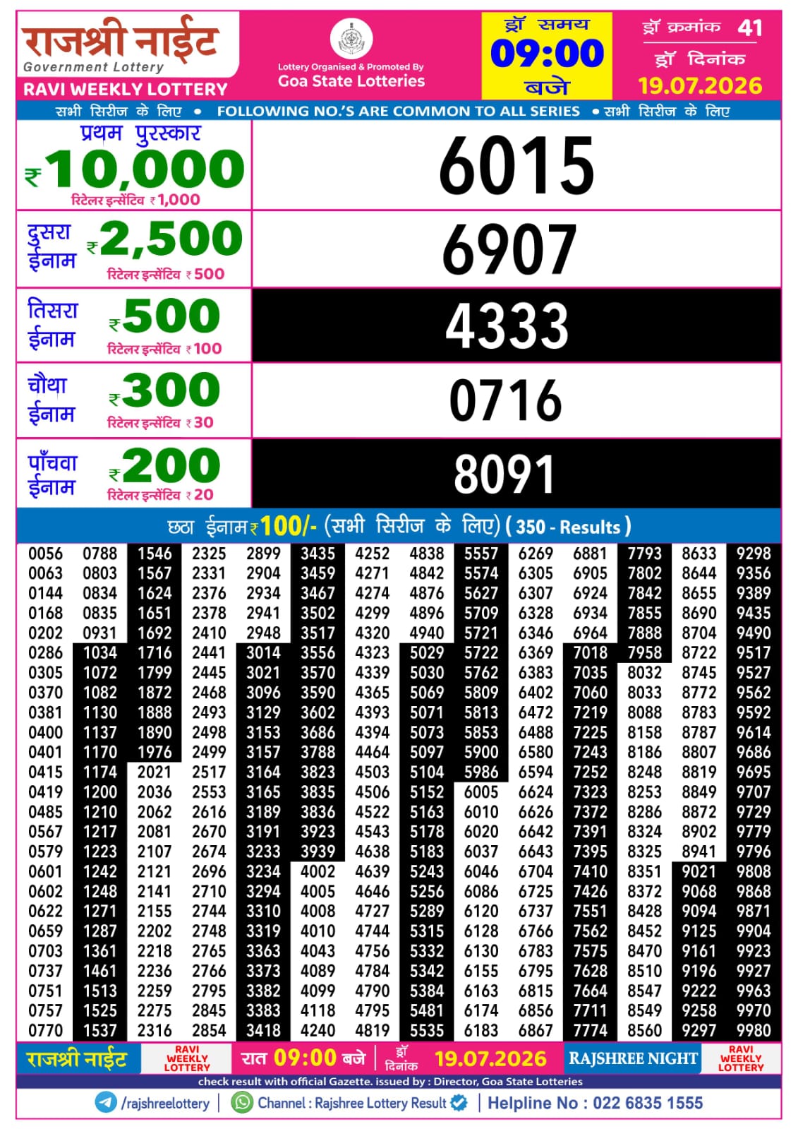 Rajshree Lottery Sambad 19-07-2026 Rajshree 9 PM