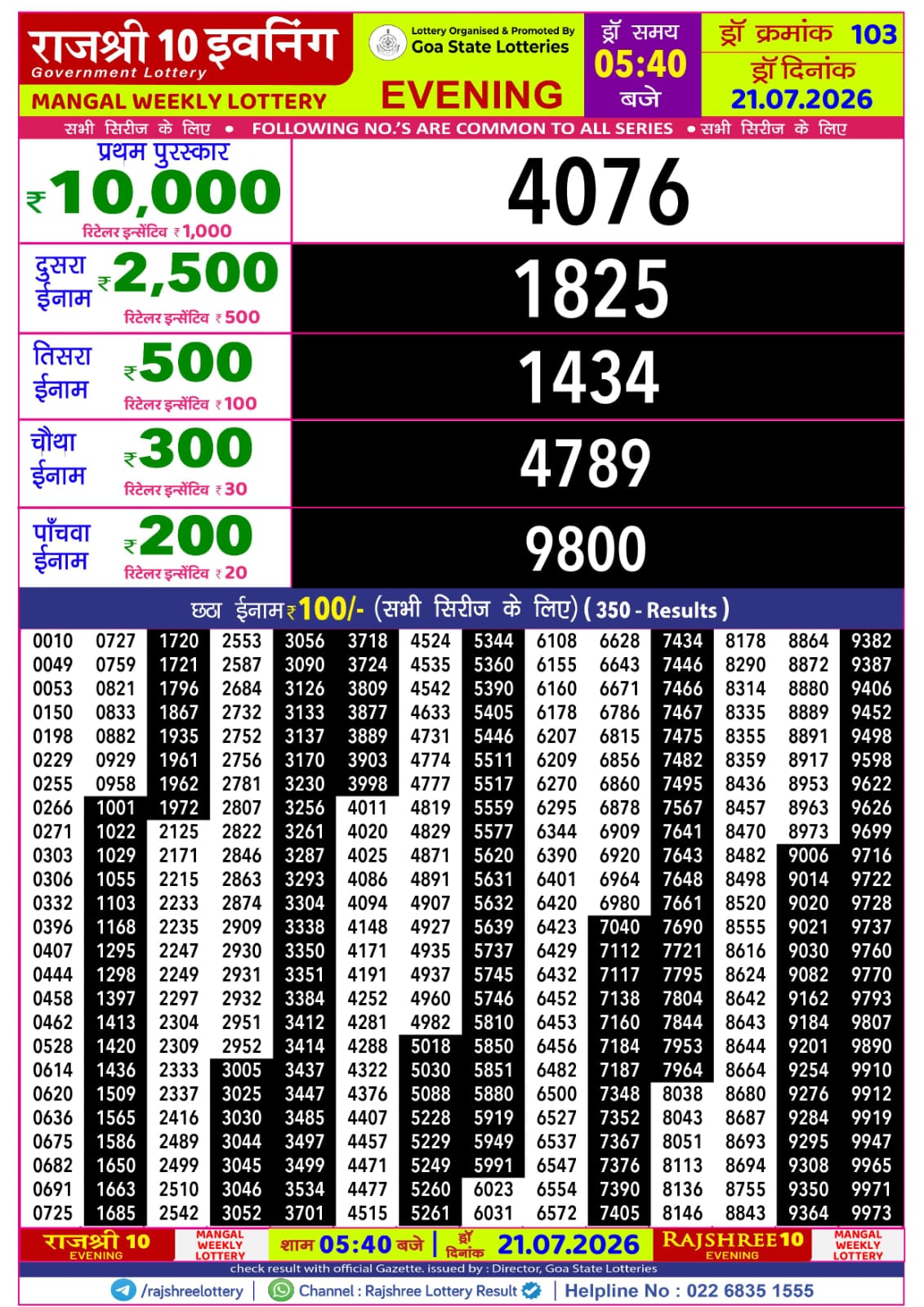Rajshree Lottery Sambad 21-07-2026 Rajshree 5:40 PM