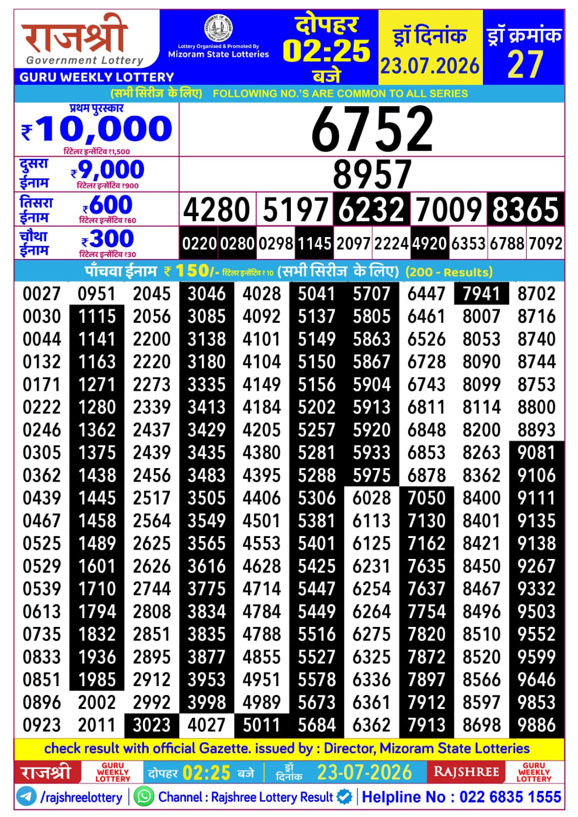 Rajshree Lottery Sambad 23-07-2026 Rajshree 2:25 PM