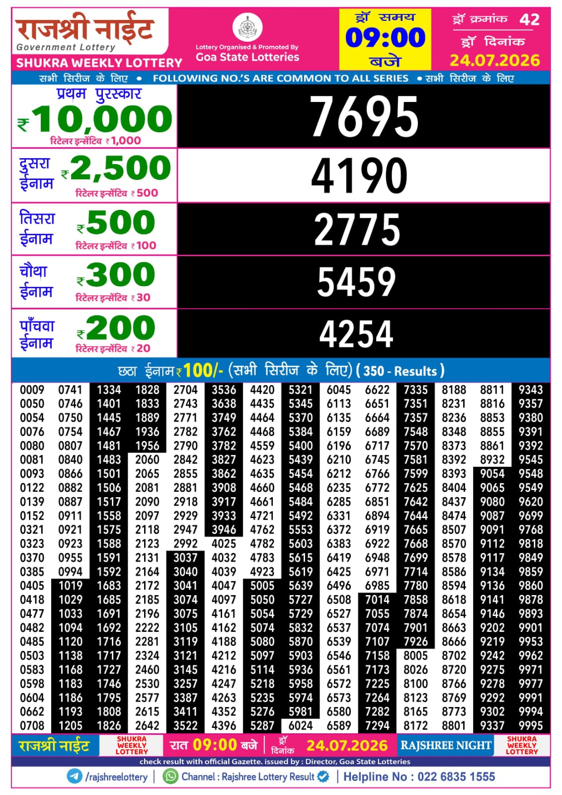 Rajshree Lottery Sambad 24-07-2026 Rajshree 9 PM