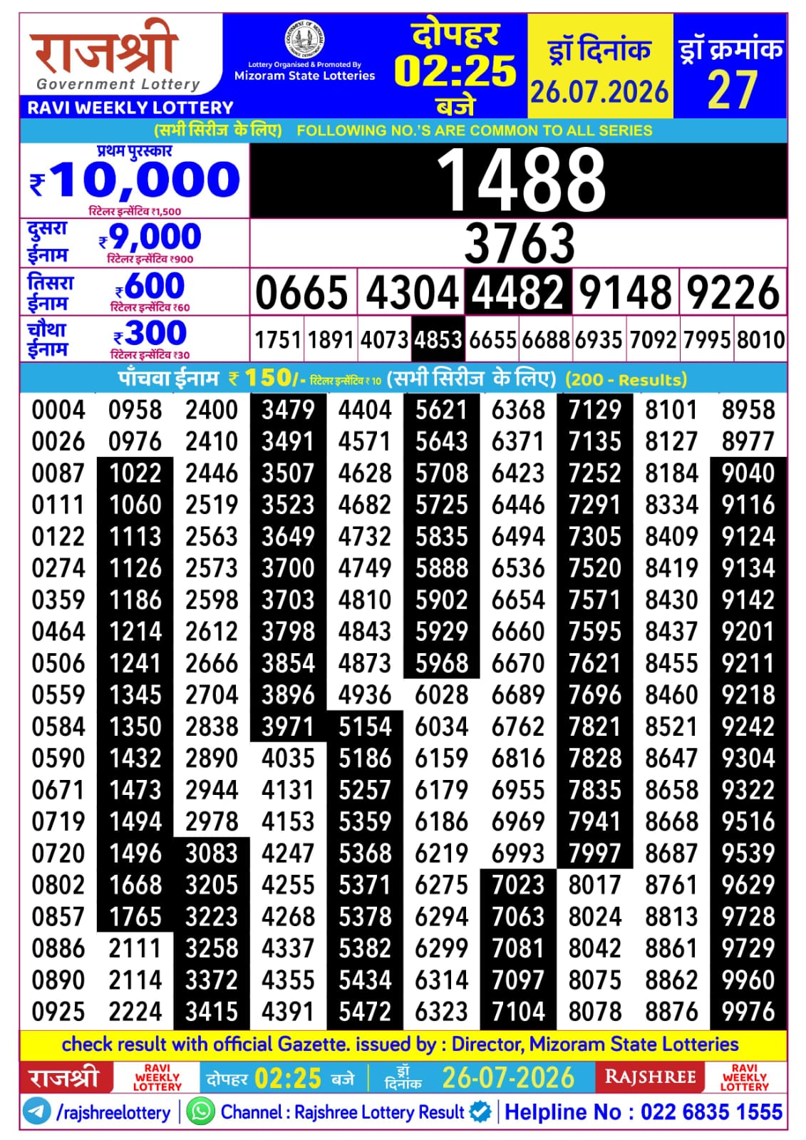 Rajshree Lottery Sambad 26-07-2026 Rajshree 2:25 PM